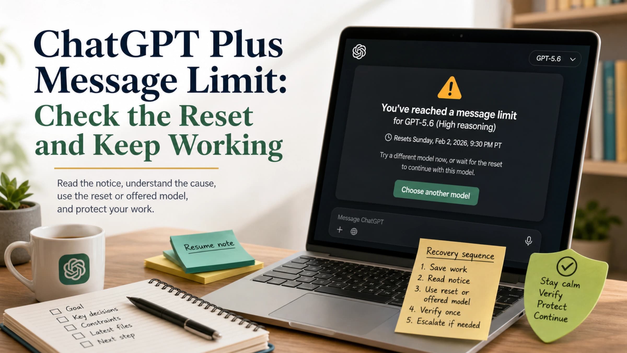 Guide to reading a ChatGPT Plus message-limit notice, reset, and safe recovery