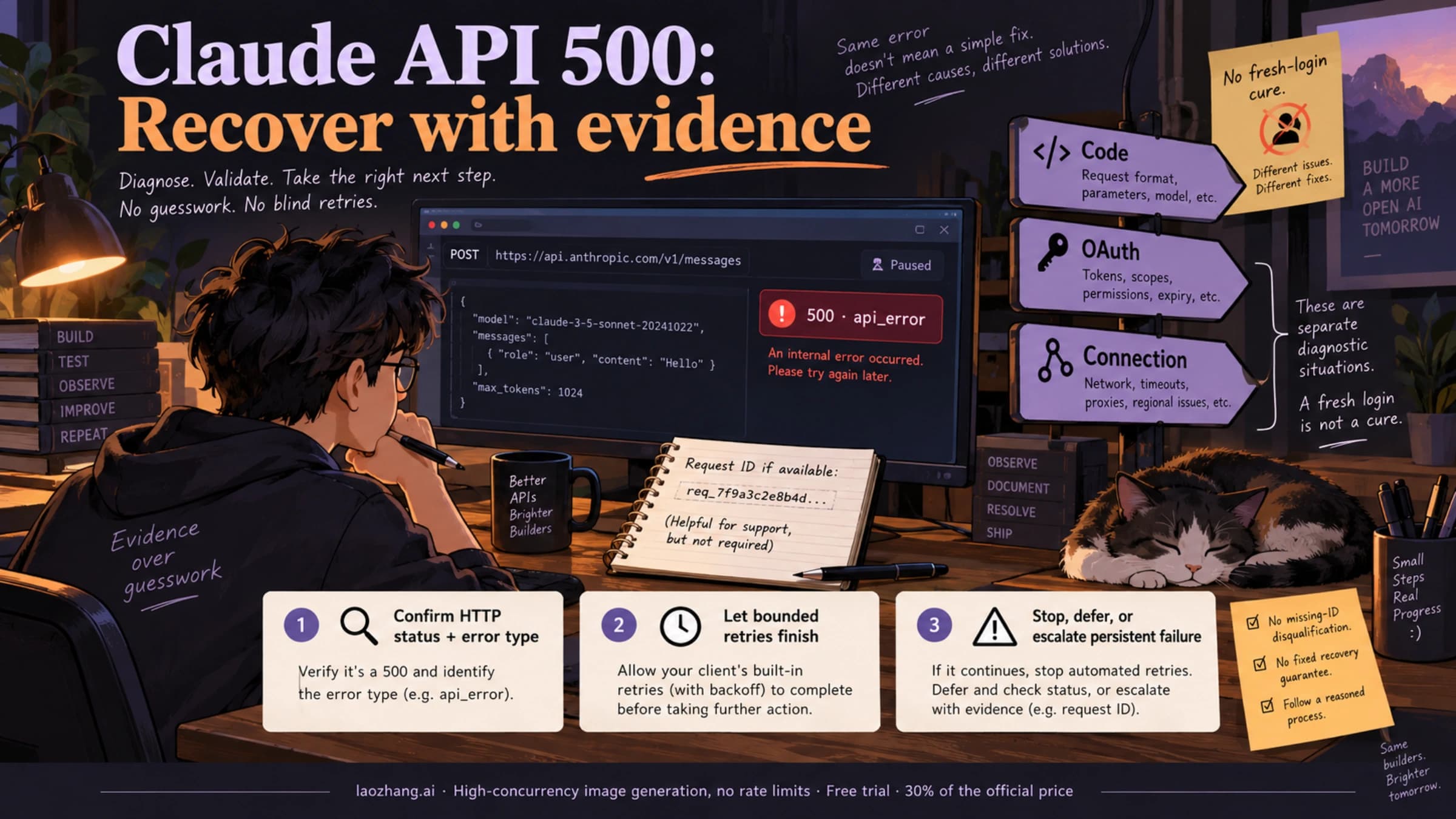 Claude API 500 recovery uses actual error evidence and bounded retry decisions