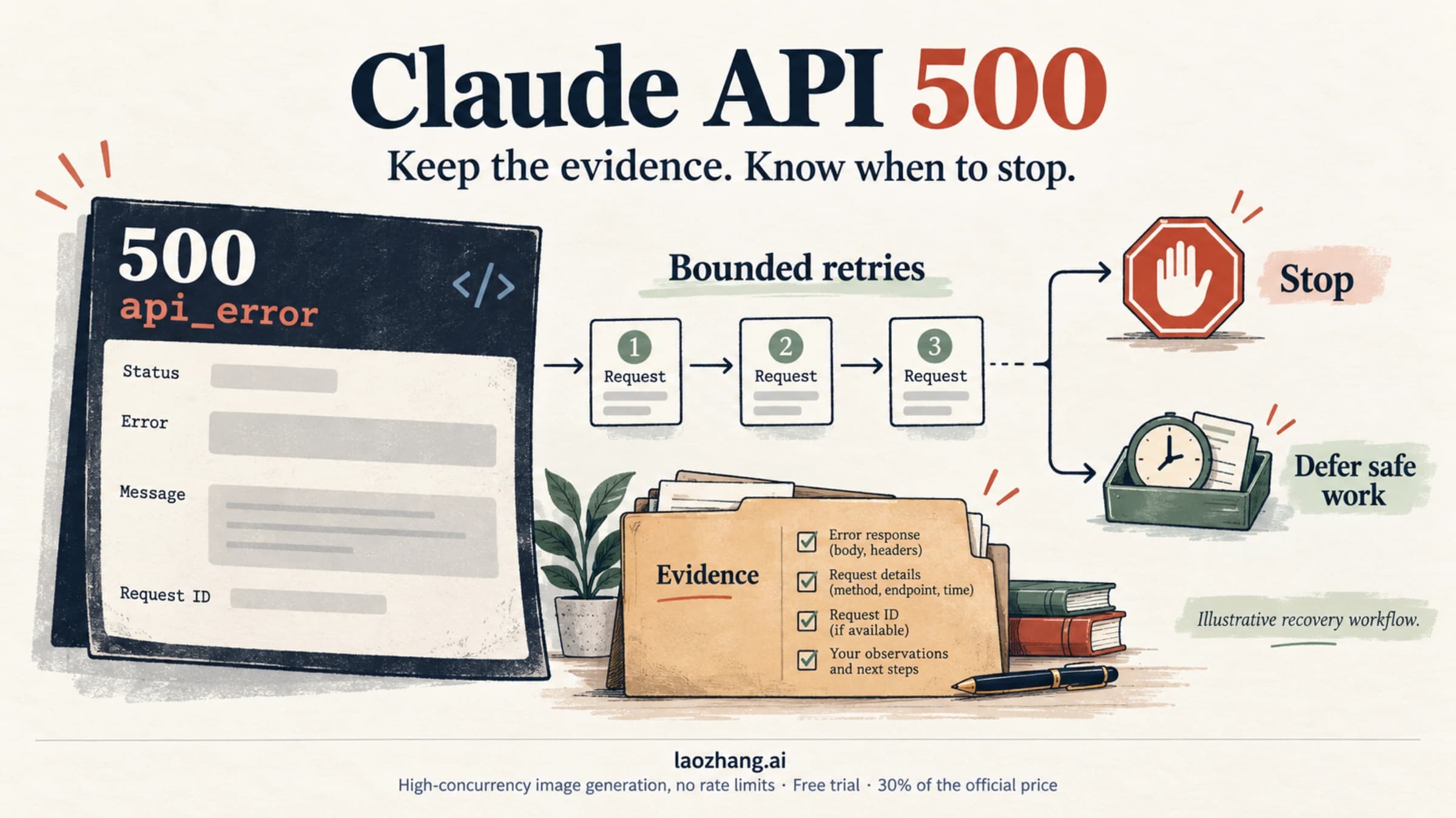 Claude API 500 recovery uses actual error evidence and bounded retry decisions