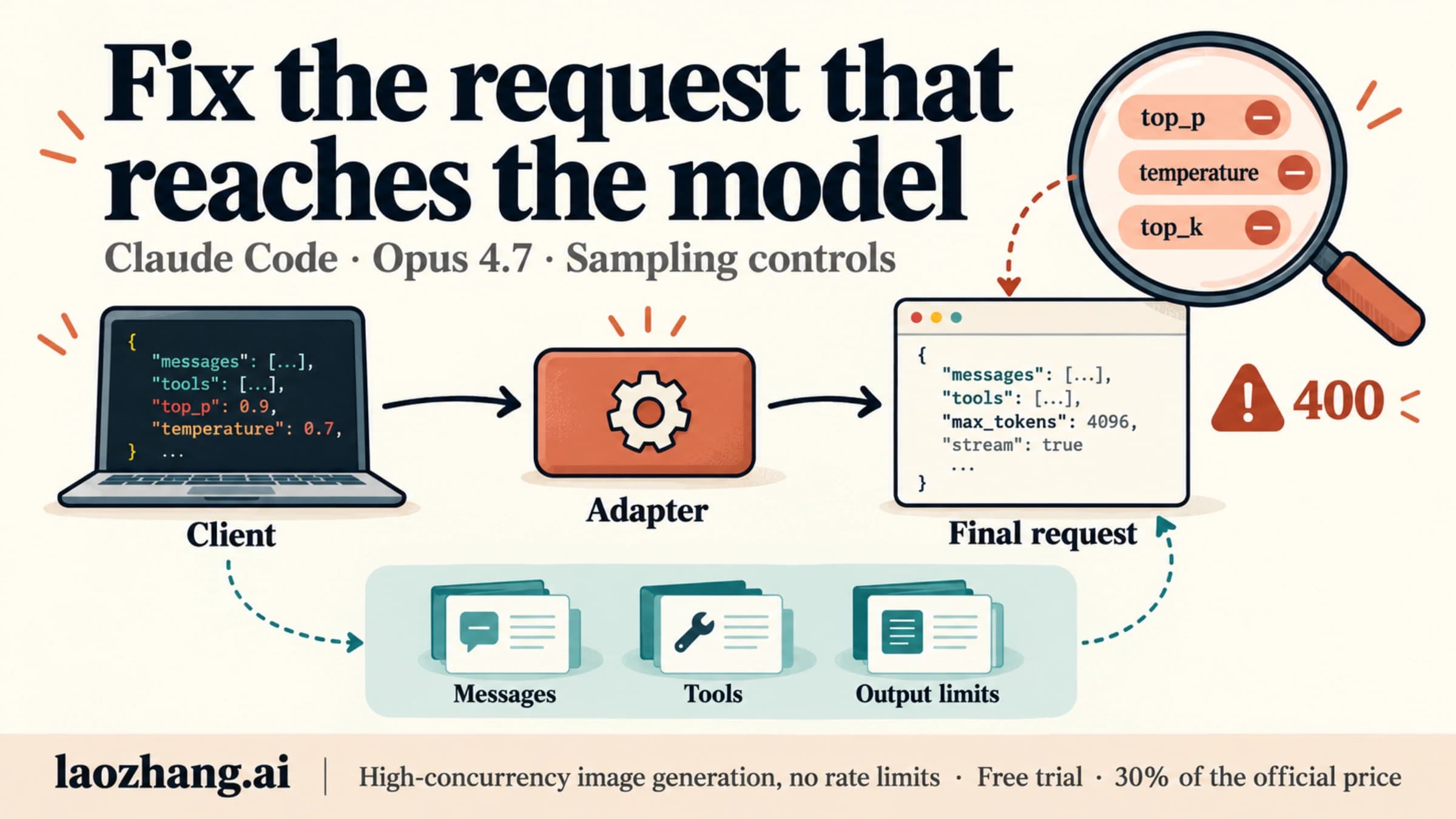 A request checkpoint removes only rejected sampling controls while keeping the task, tools, and output bounds intact.