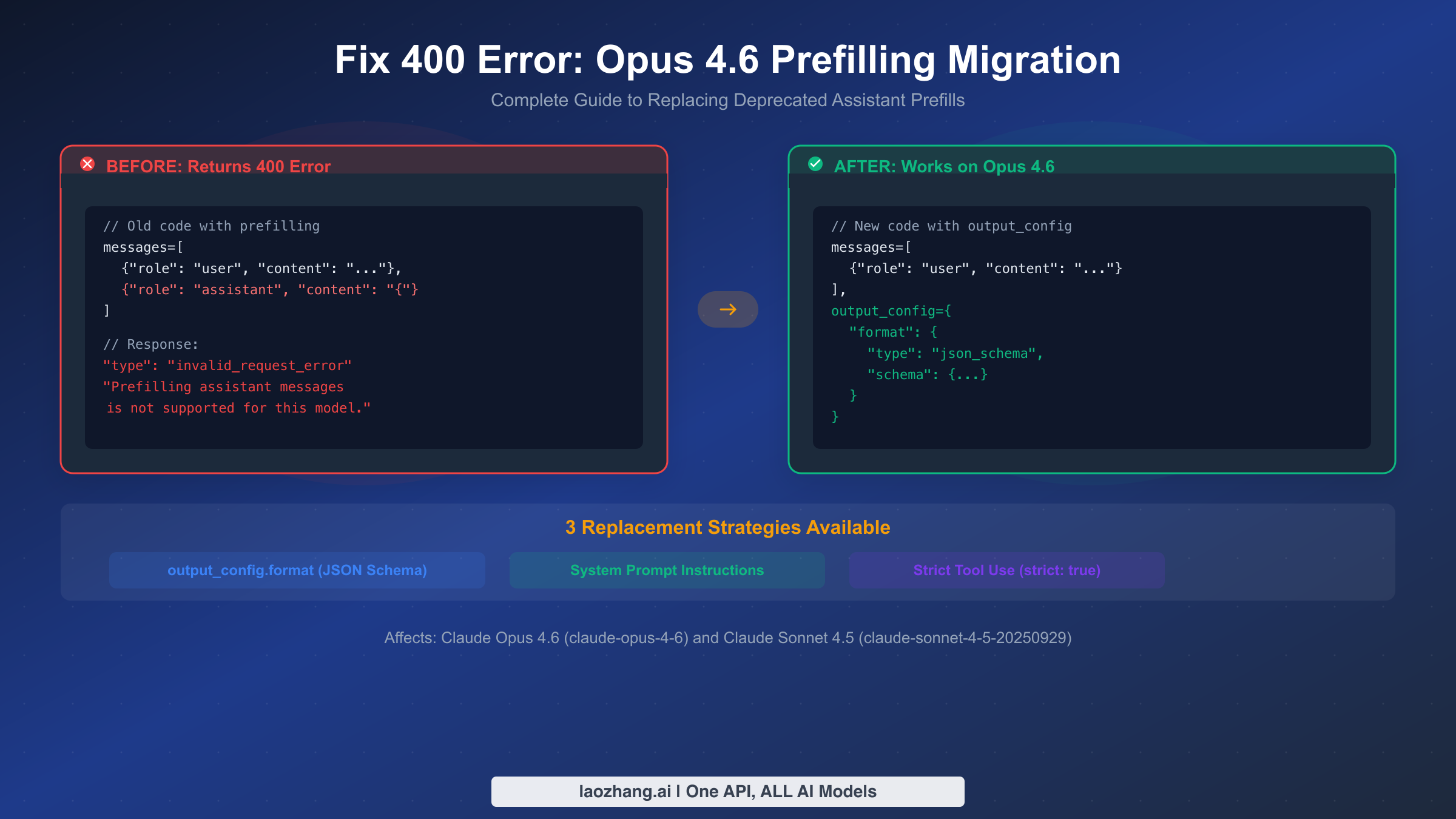Fix Claude Opus 4.6 prefilling 400 error complete migration guide