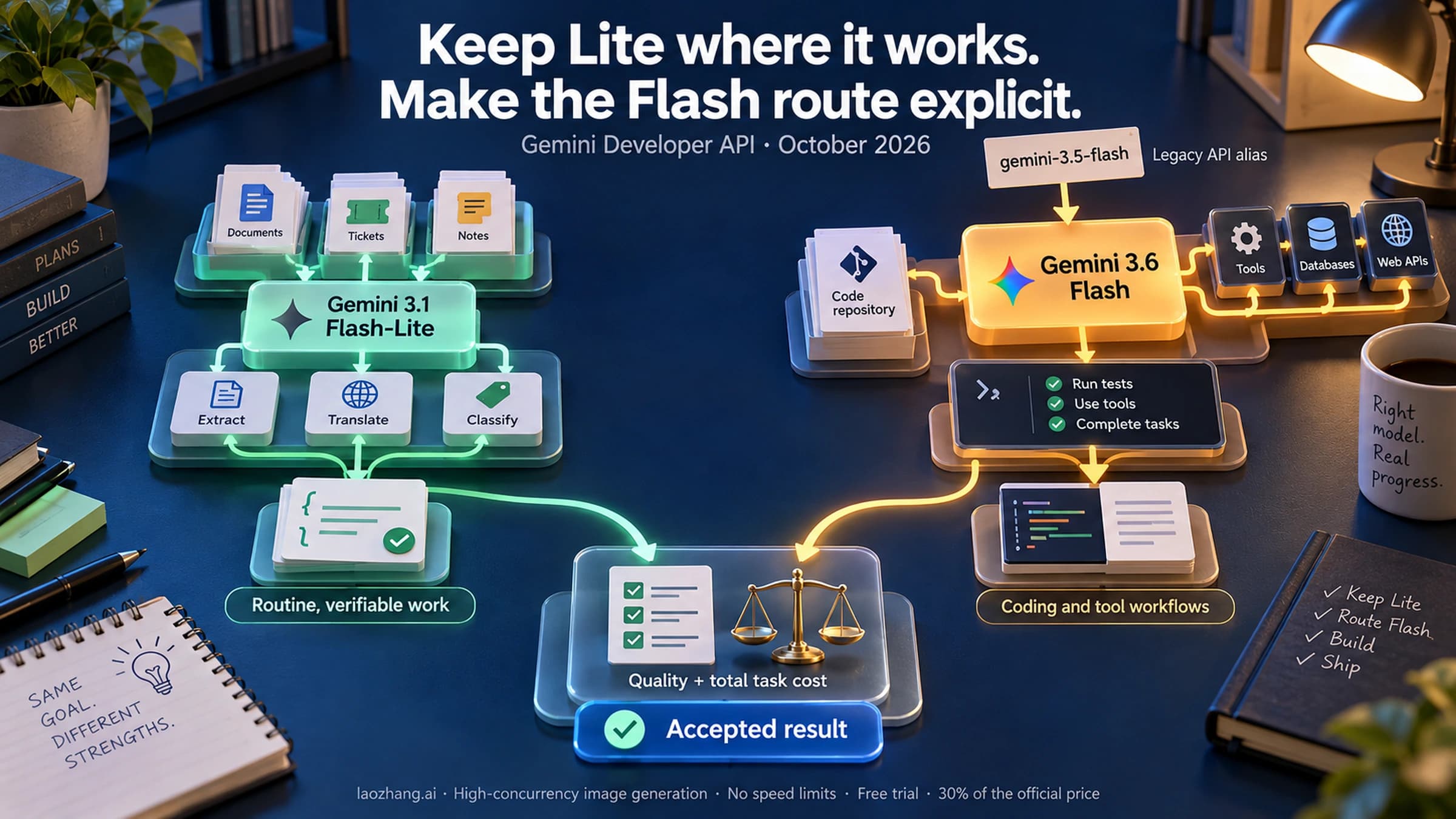 Flash and Flash-Lite workload selection, from coding agents to high-volume processing.