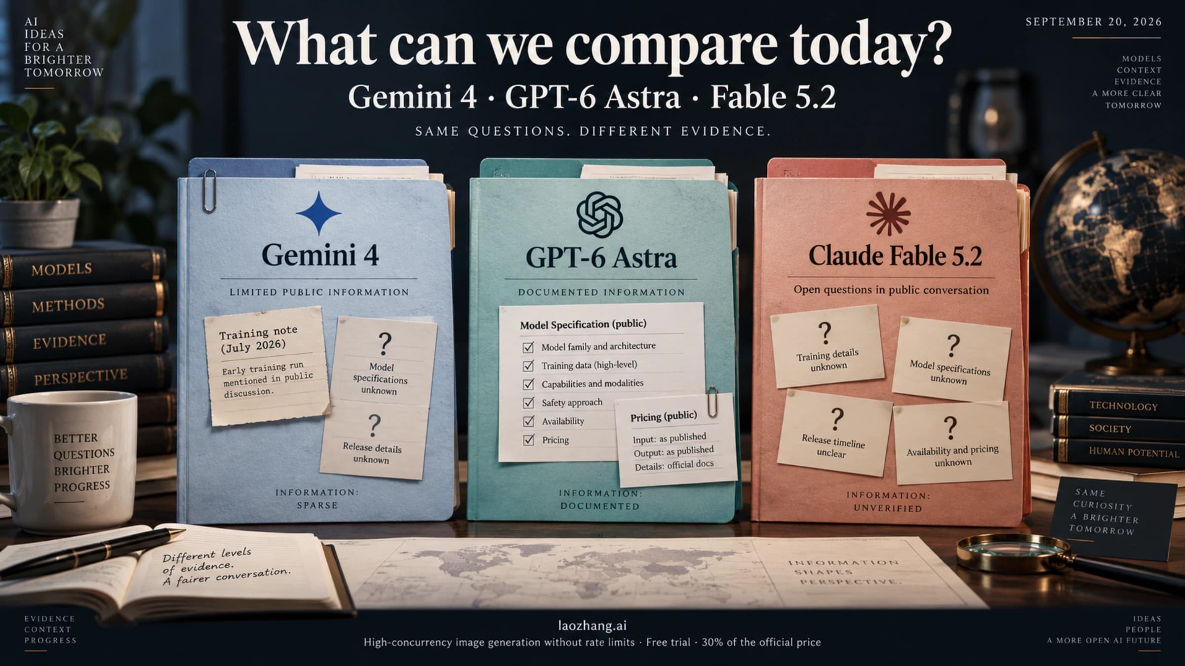 Dossiers for Gemini 4, GPT-6 Astra, and Claude Fable 5.2 distinguish documented information from early reports and open questions
