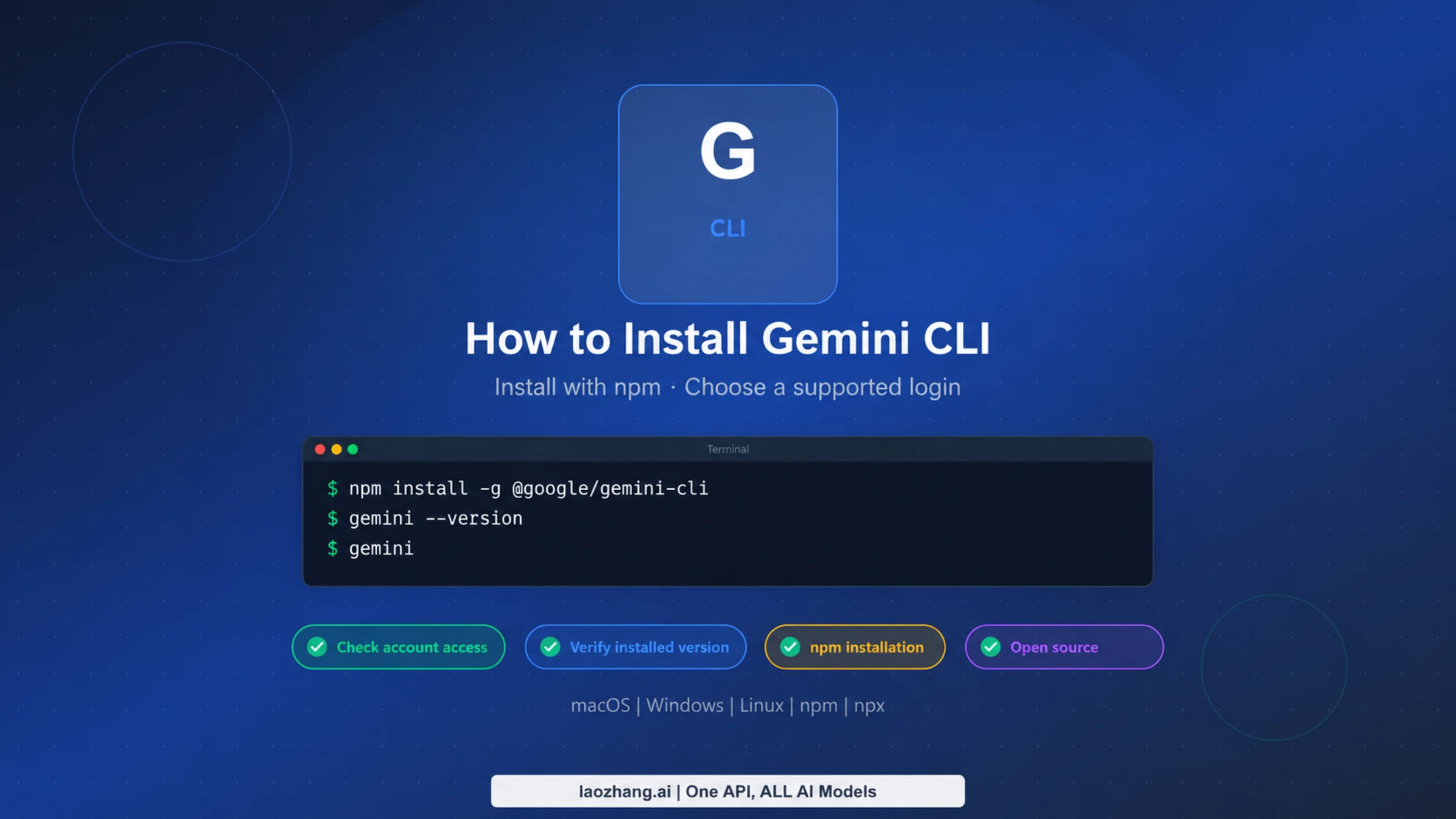 How to install Gemini CLI with npm on macOS, Windows and Linux and choose a login that still works