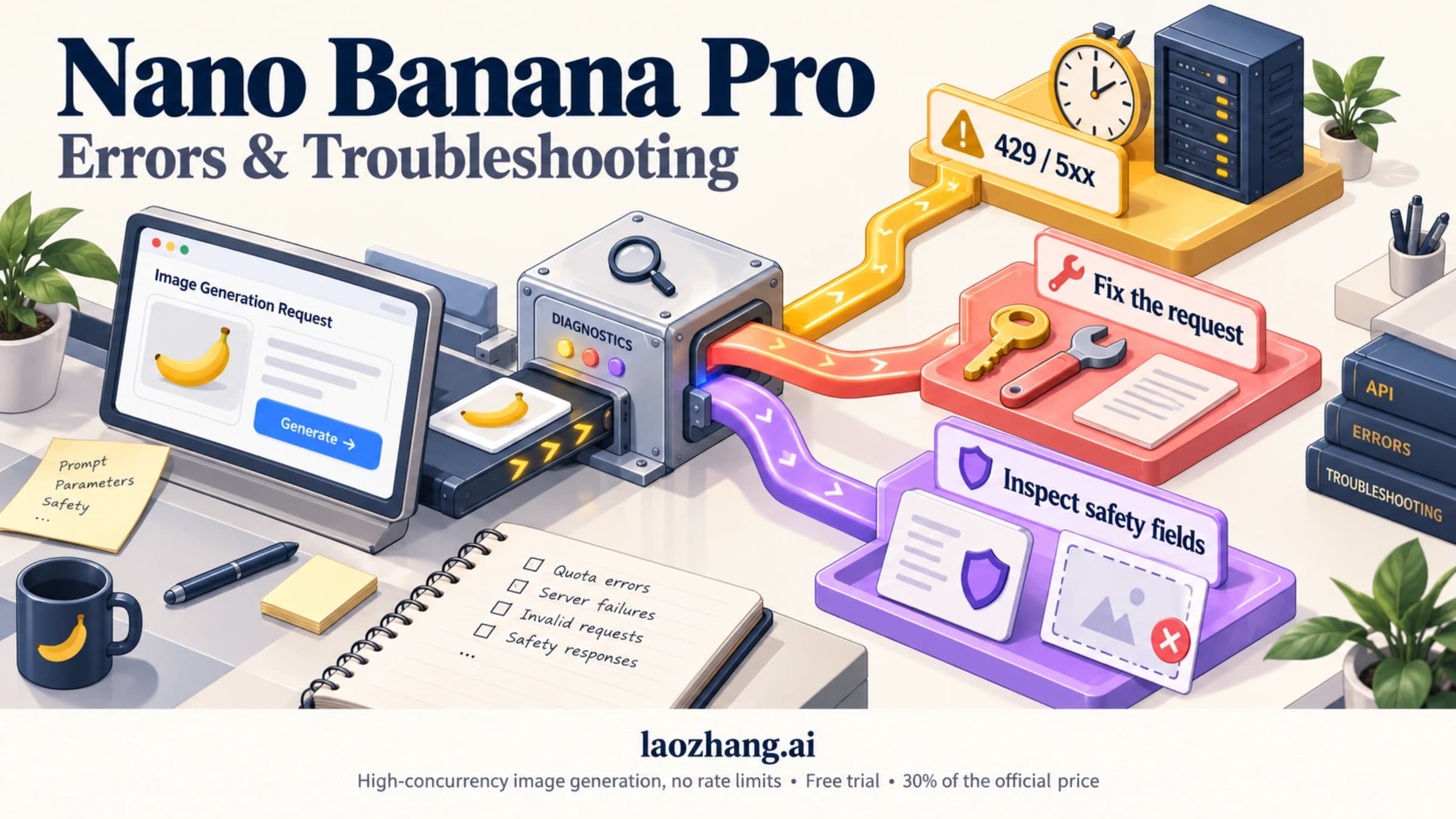 Nano Banana Pro troubleshooting overview for quota errors, server failures and safety response fields