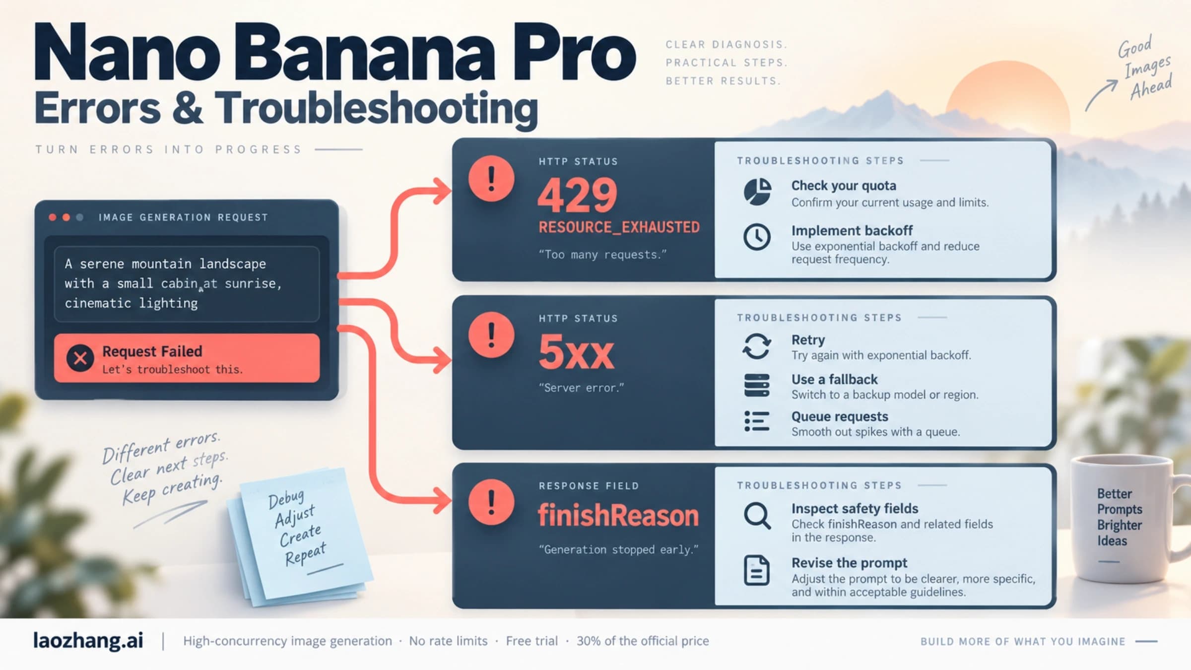 Nano Banana Pro troubleshooting overview for quota errors, server failures and safety response fields