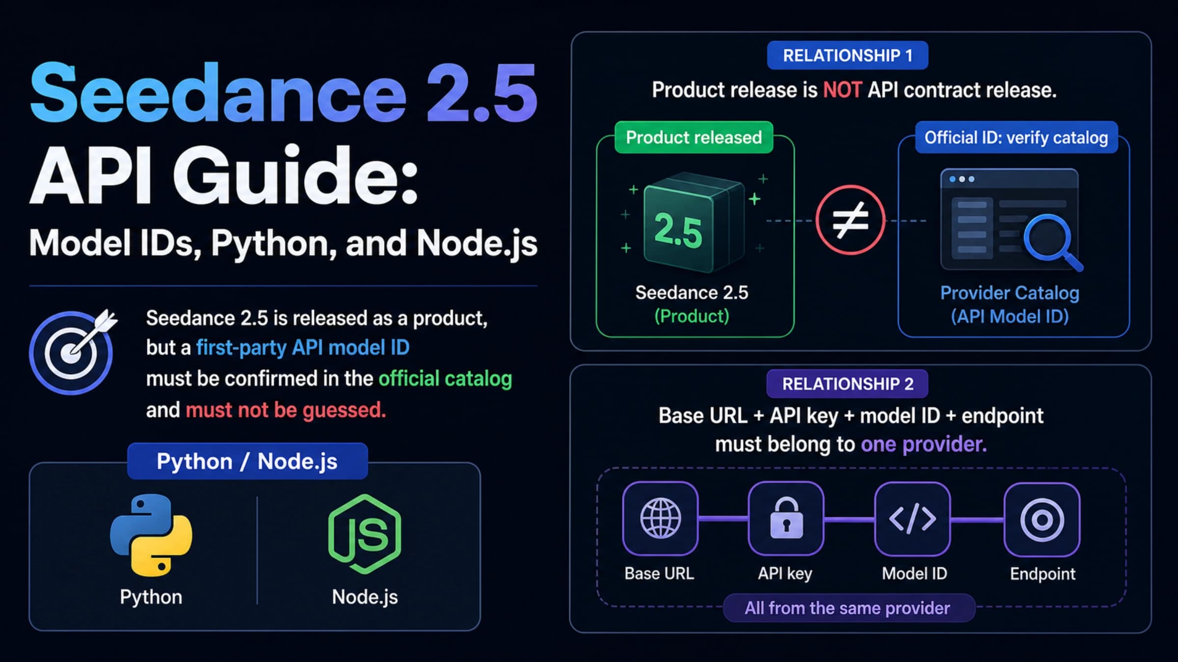 Seedance 2.5 API route from release status and provider model ID to Python and Node.js asynchronous integration