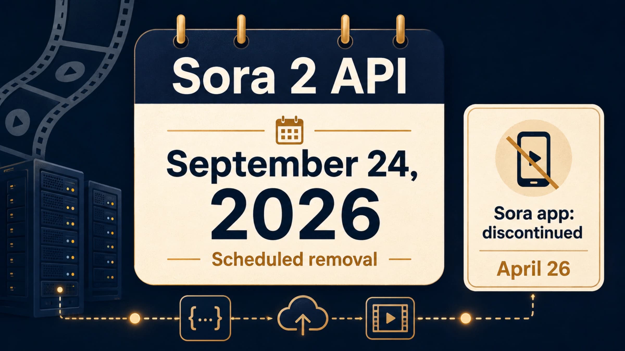 Sora 2 API removal scheduled for September 24, 2026, separate from the April 26 Sora app discontinuation