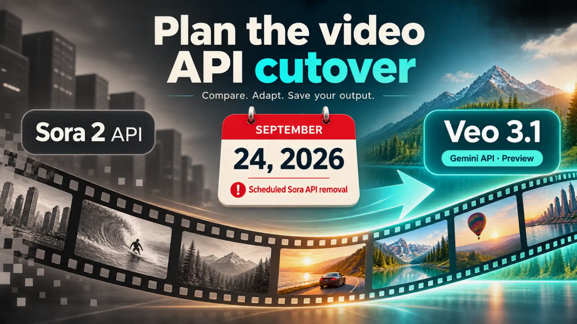 Sora 2 API migration to Veo 3.1 with the scheduled September 24, 2026 removal date.