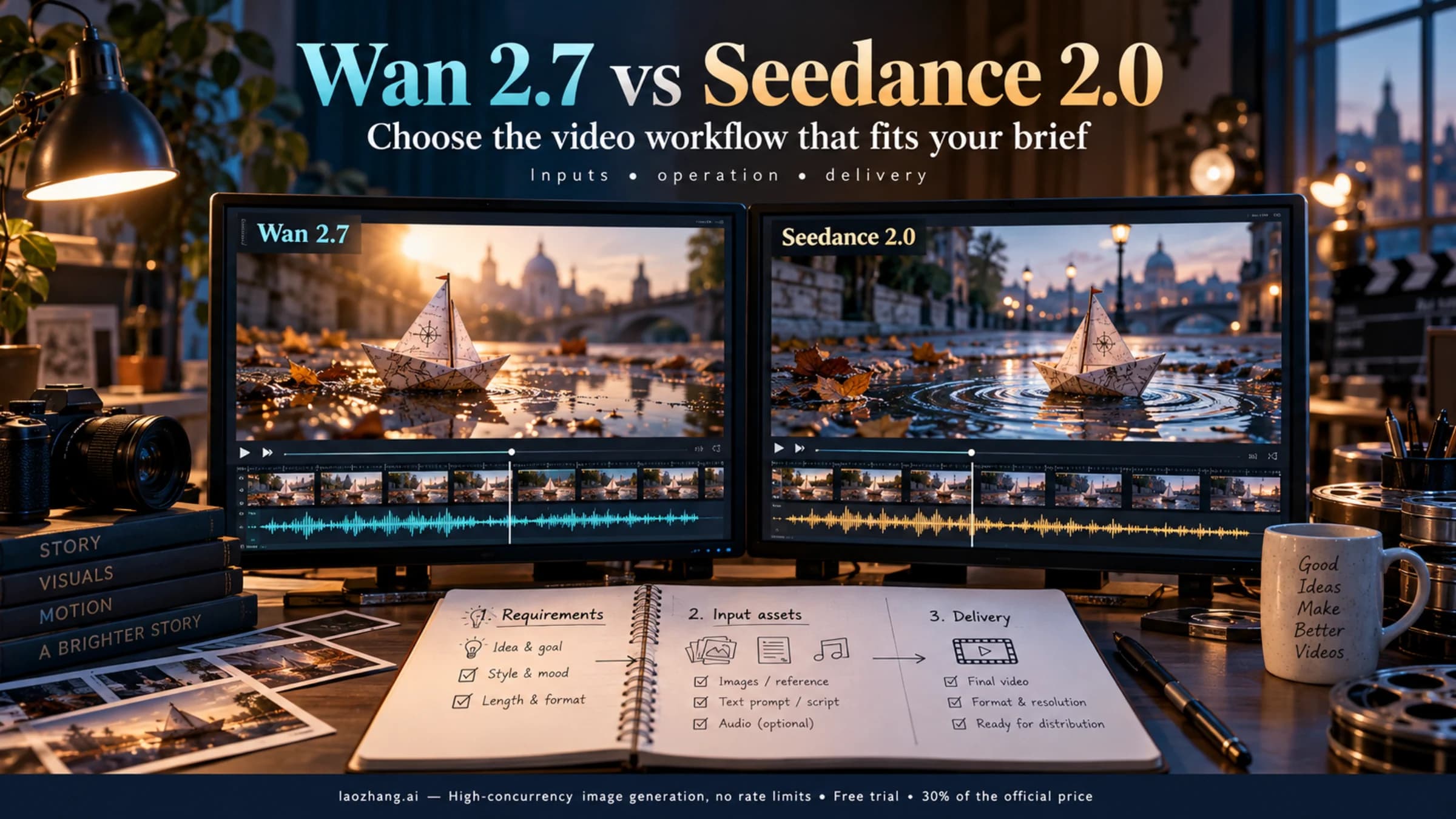 Wan 2.7 and Seedance 2.0 presented as two options in a creative production workflow
