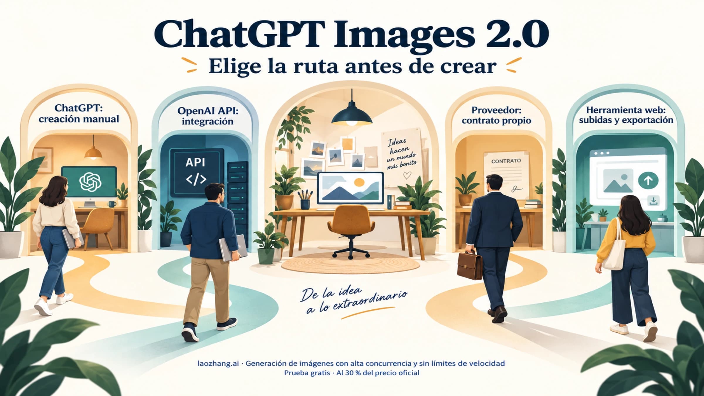 Cuatro rutas para usar ChatGPT Images 2.0: ChatGPT, OpenAI API, proveedor y herramienta web