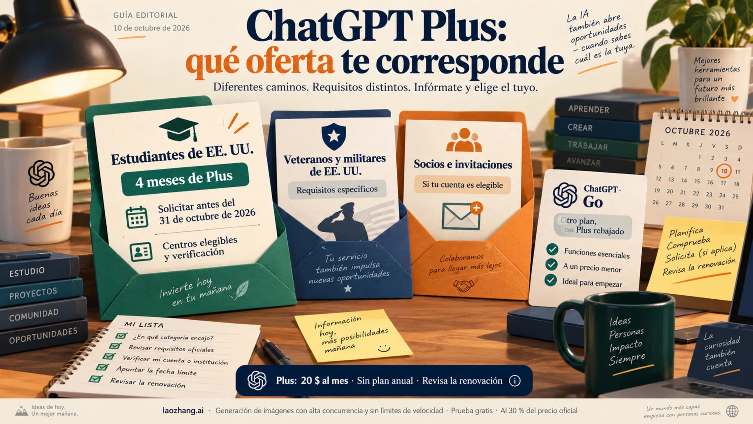 Ofertas de ChatGPT Plus con requisitos: cuatro meses para estudiantes de EE. UU., veteranos, socios e invitaciones; Go es otro plan.