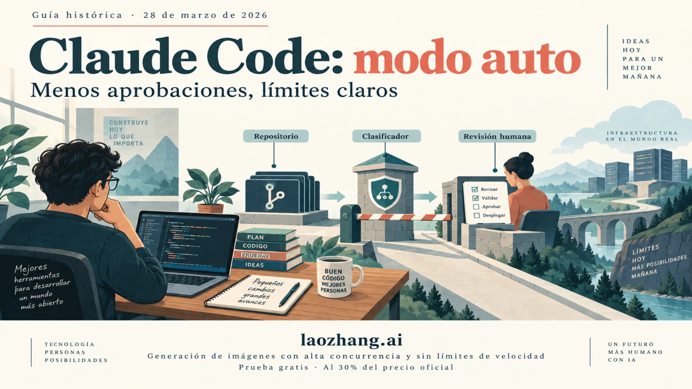 Ilustración conceptual del modo auto de Claude Code y sus límites