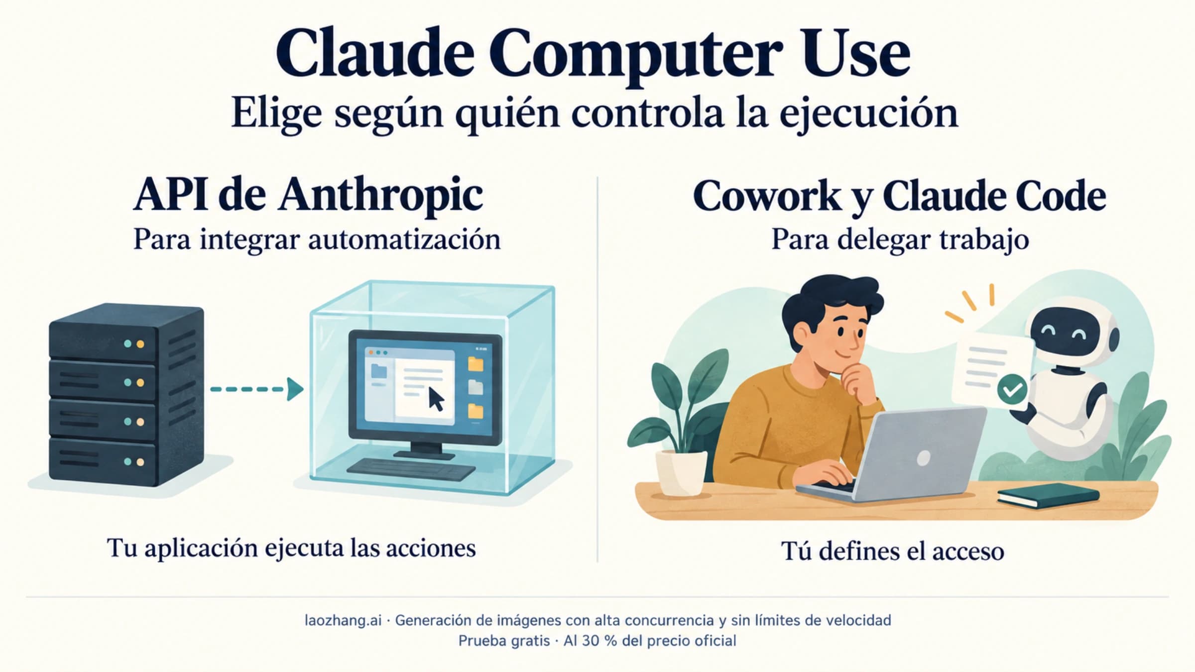 Dos rutas de Claude Computer Use: integrar automatización con la API o delegar trabajo en Cowork y Claude Code