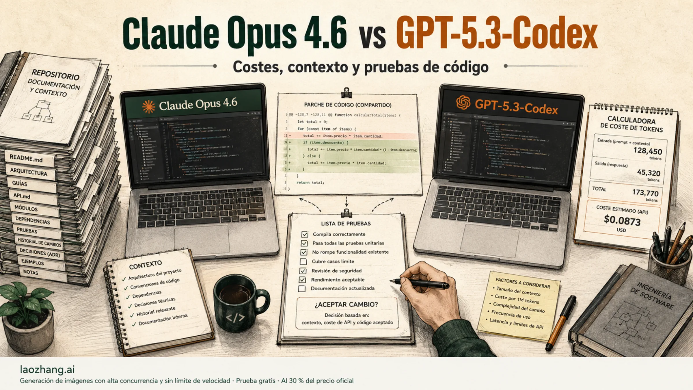 Claude Opus 4.6 y GPT-5.3-Codex comparados mediante contexto, costes de API y pruebas de código