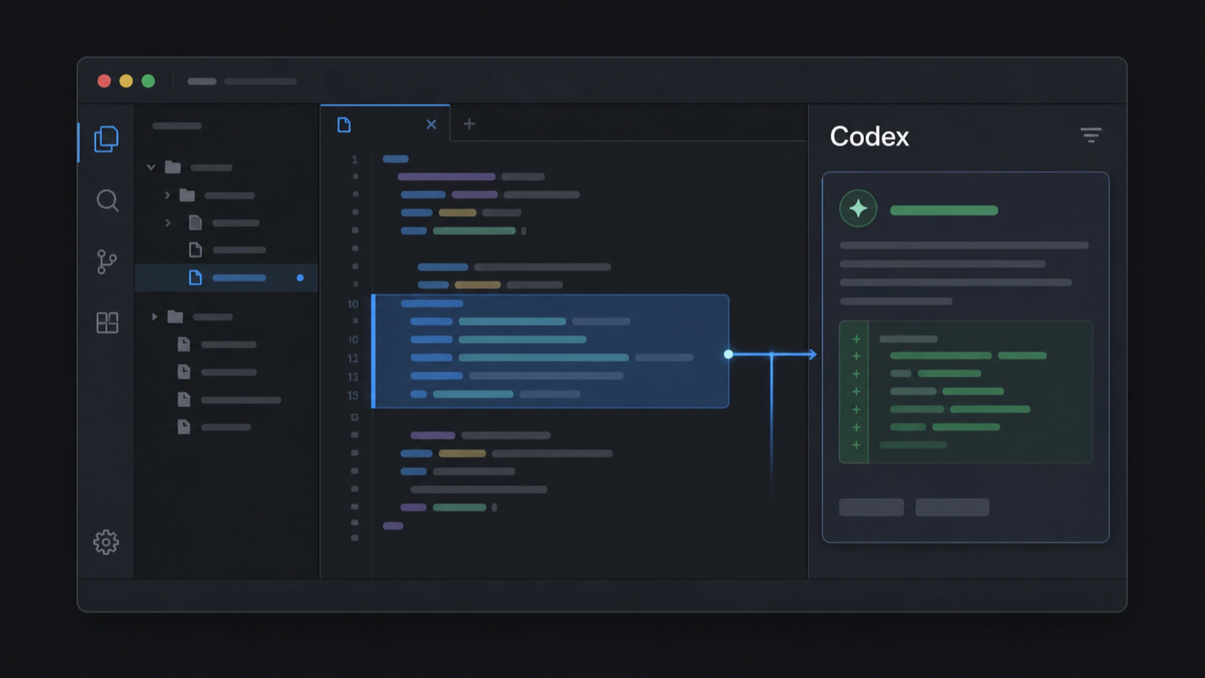 Barra lateral de Codex abierta en Cursor junto al código de un proyecto local