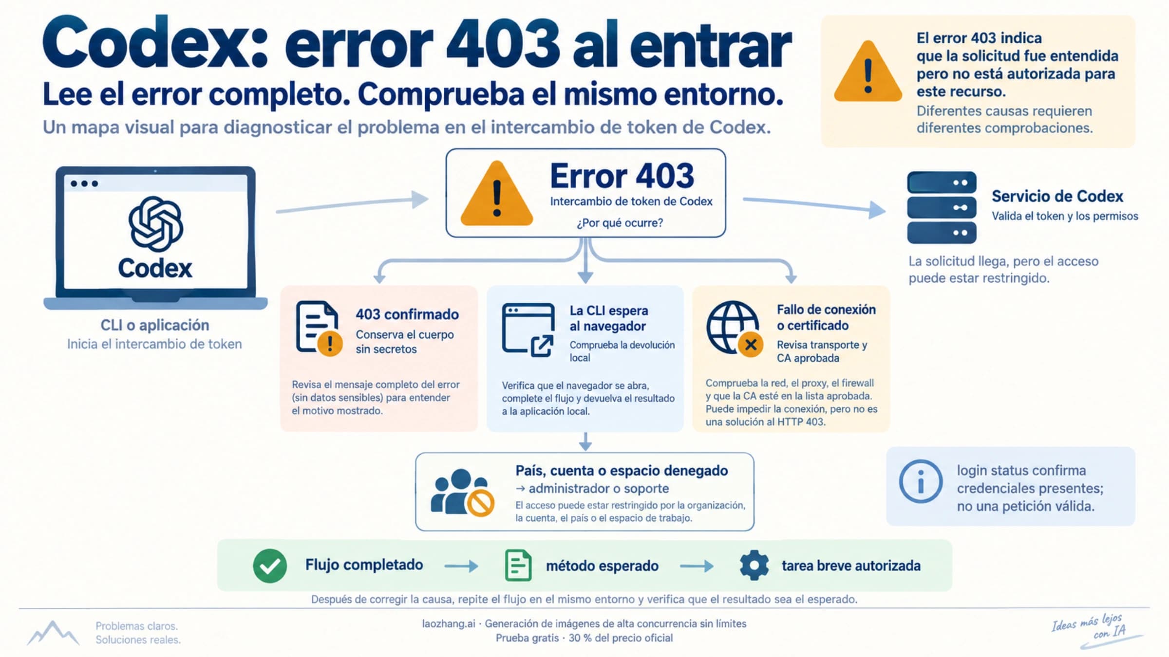 Mapa conceptual de diagnóstico del inicio de Codex por el mensaje completo y el entorno afectado
