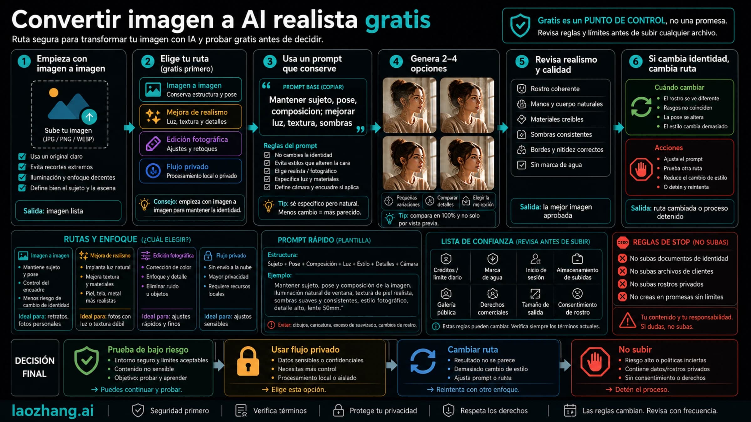 Mapa para convertir una imagen subida en una foto IA realista con prompt y controles de ruta gratis