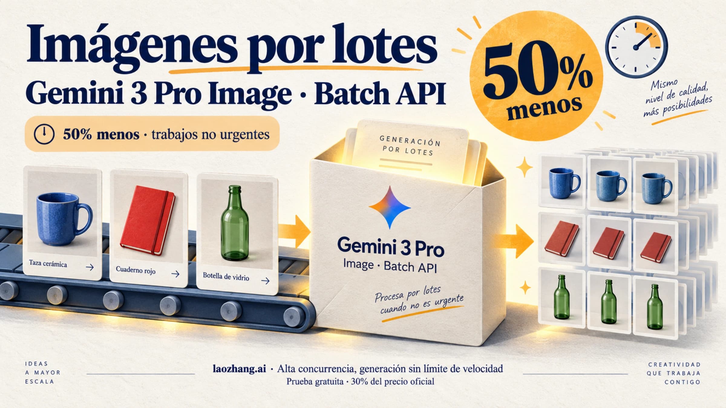 Ilustración de imágenes de producto procesadas por lotes con Gemini 3 Pro Image.