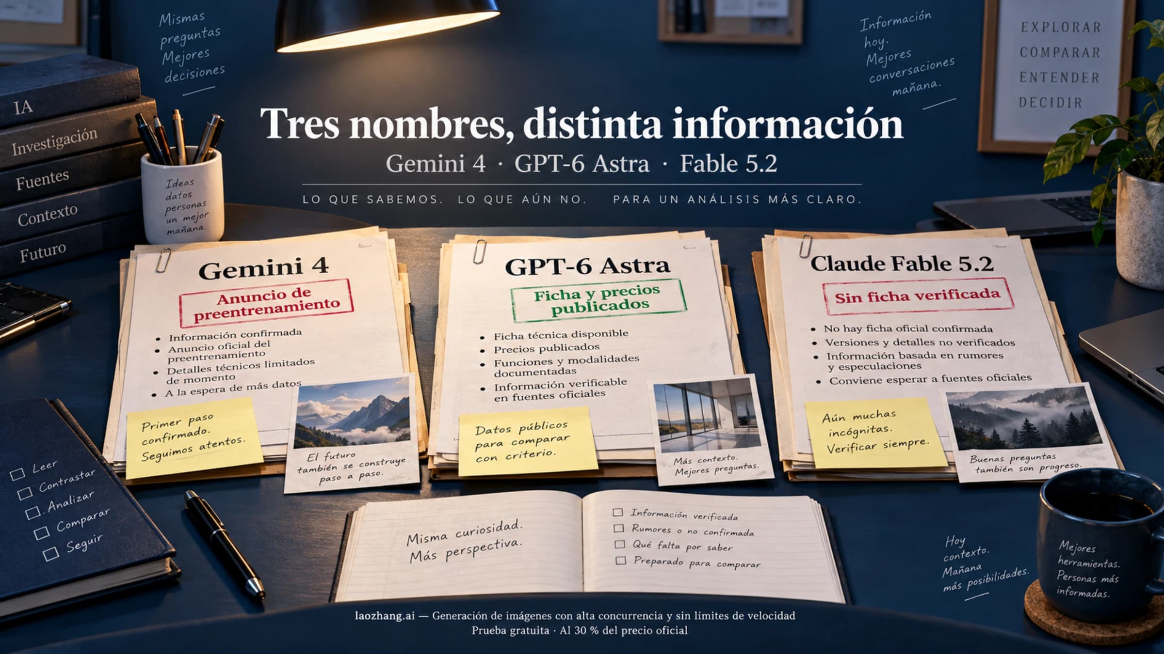 Expedientes de Gemini 4, GPT-6 Astra y Fable 5.2 que distinguen anuncios, documentación e información por confirmar