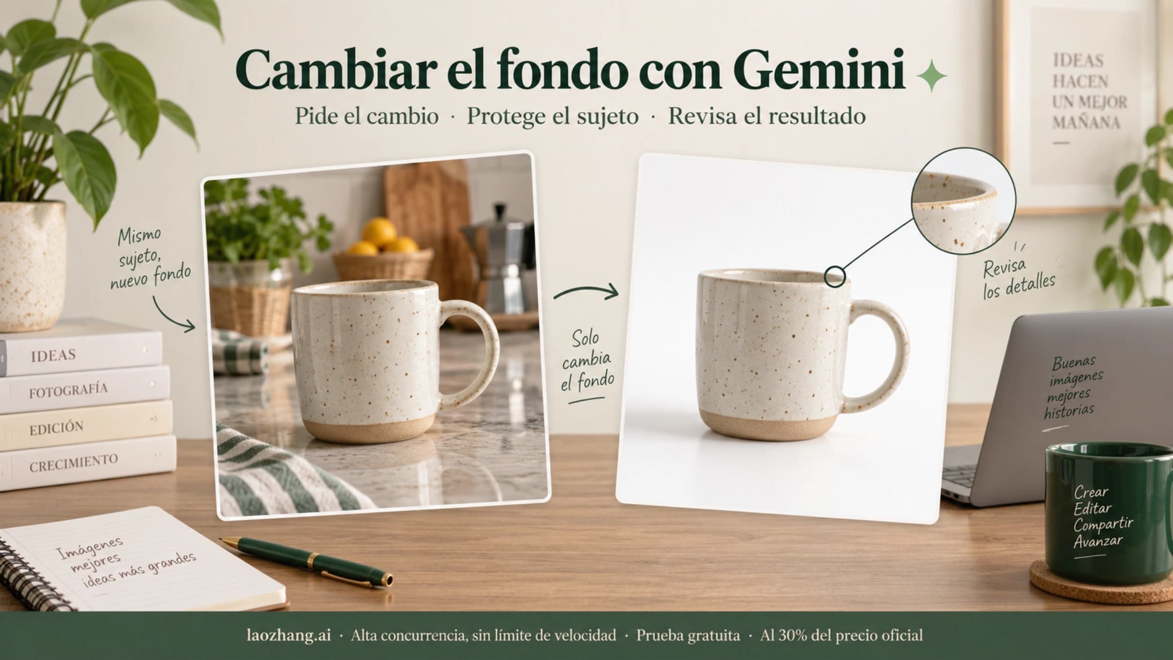 Ilustración de cambio de fondo con Gemini y revisión de los detalles del sujeto
