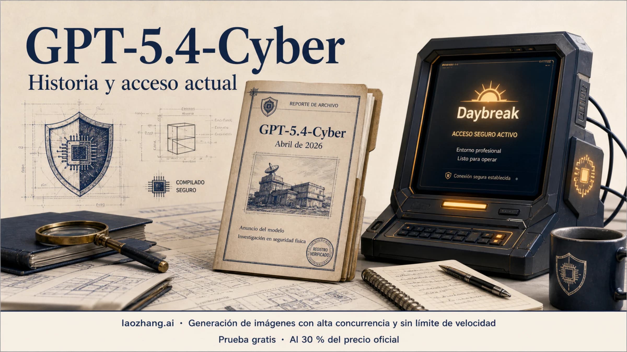 El anuncio de GPT-5.4-Cyber junto a un terminal de Daybreak que representa el acceso profesional actual