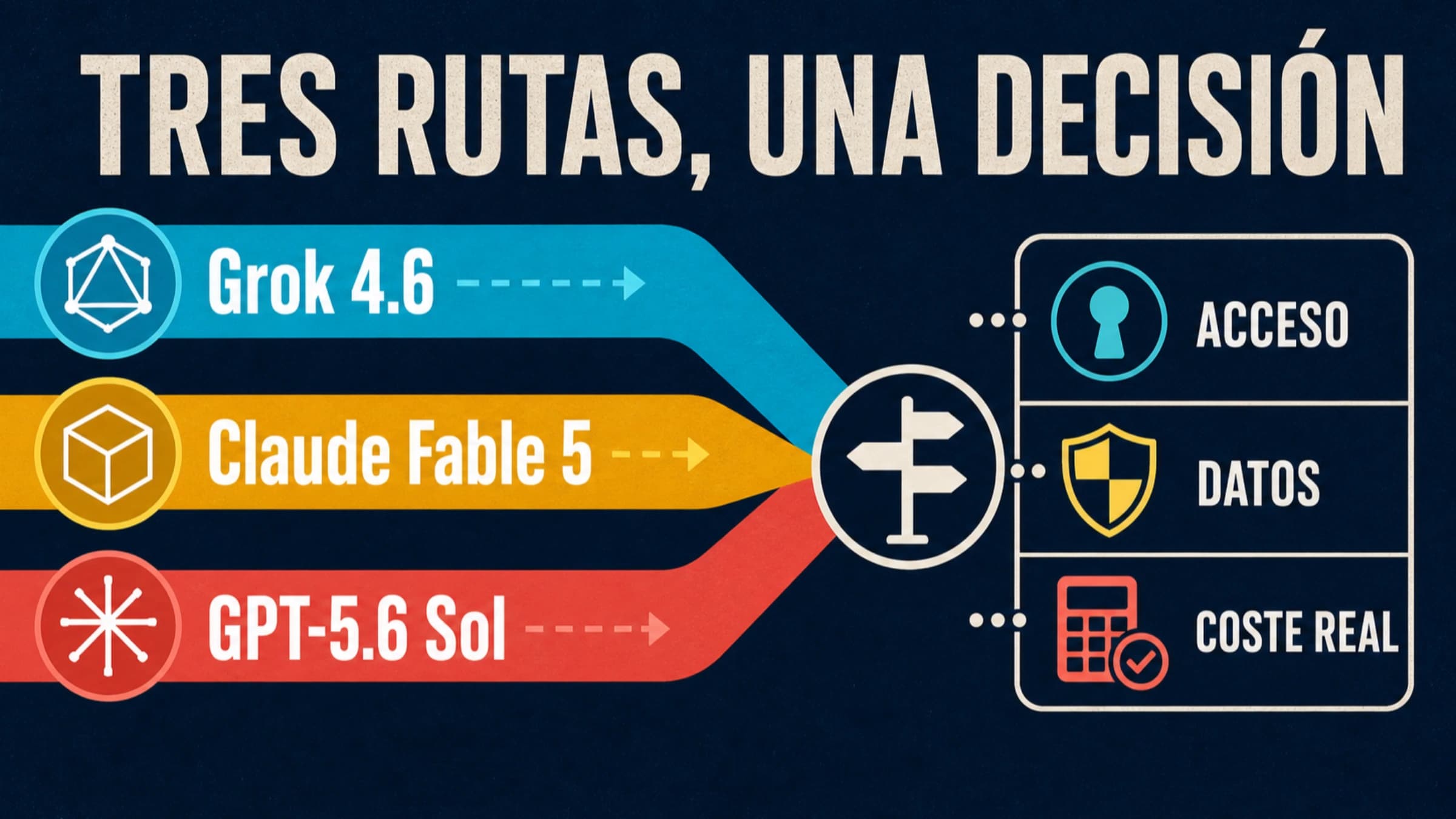 Tres rutas de decisión para Grok 4.6, Claude Fable 5 y GPT-5.6 Sol