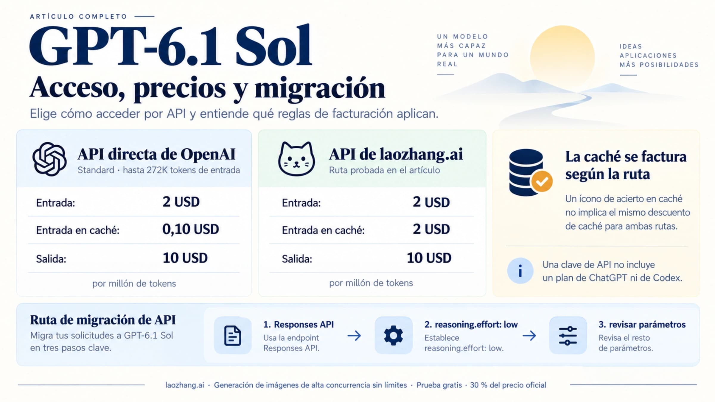 Precios de GPT-6.1 Sol según la ruta de API y cambios de migración