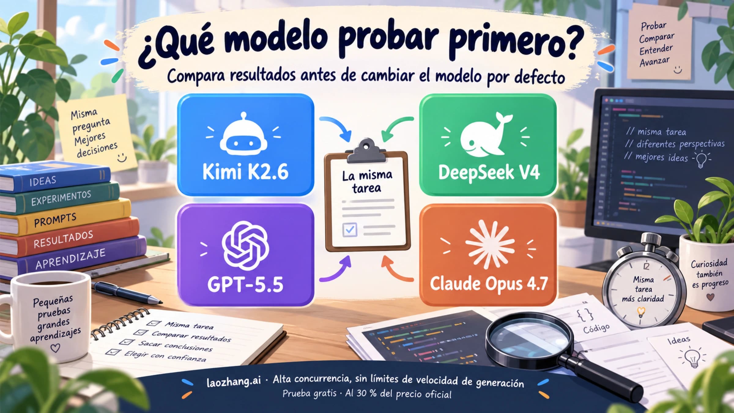 Cuatro modelos comparados con la misma tarea antes de cambiar el modelo por defecto