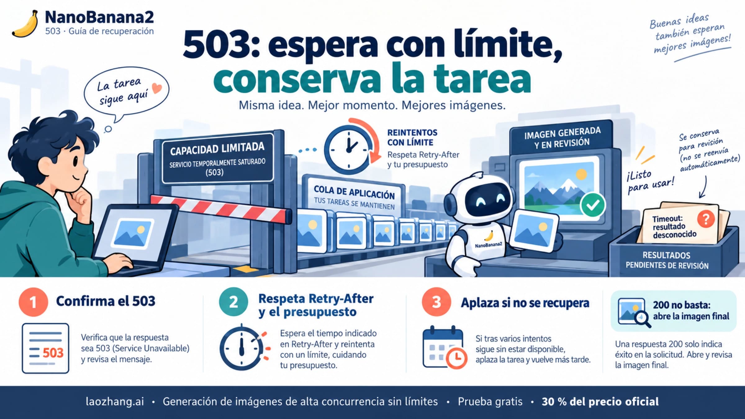 Recuperación de Nano Banana 2 ante 503 con reintentos limitados, tarea pendiente e imagen final comprobada