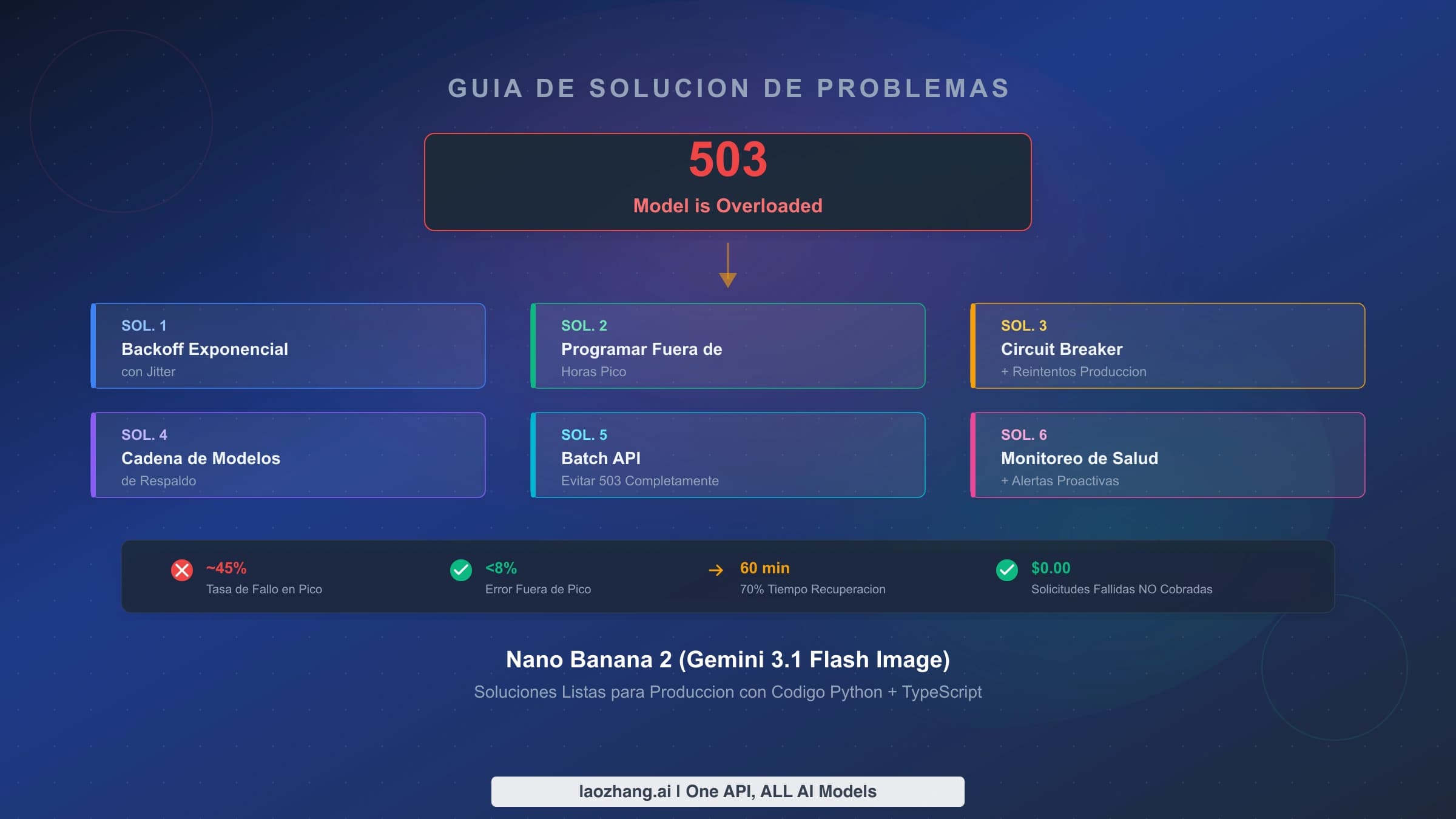 Ilustración sobre el error 503 y la recuperación de solicitudes de Nano Banana 2