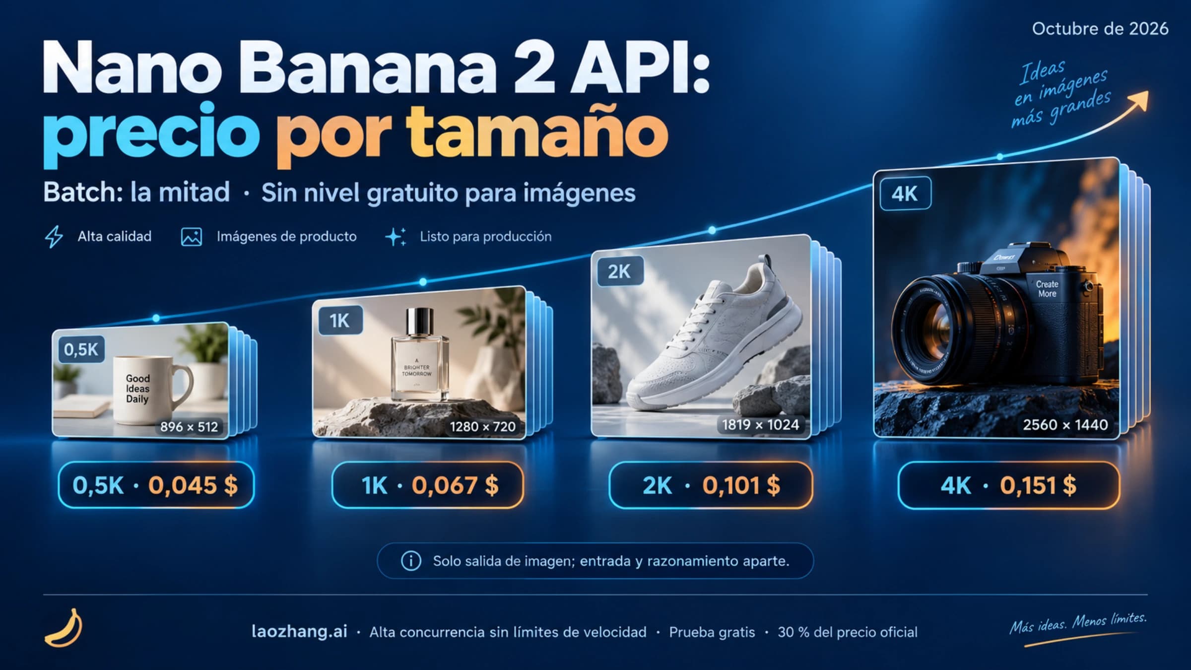 Precio Standard de Nano Banana 2 por tamaño y descuento de Batch para la salida de imagen