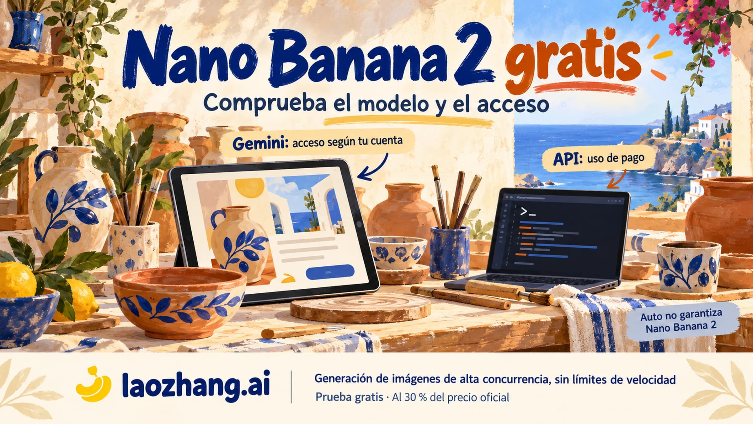 Ilustración sobre las opciones de acceso gratuito y de pago para probar Nano Banana 2