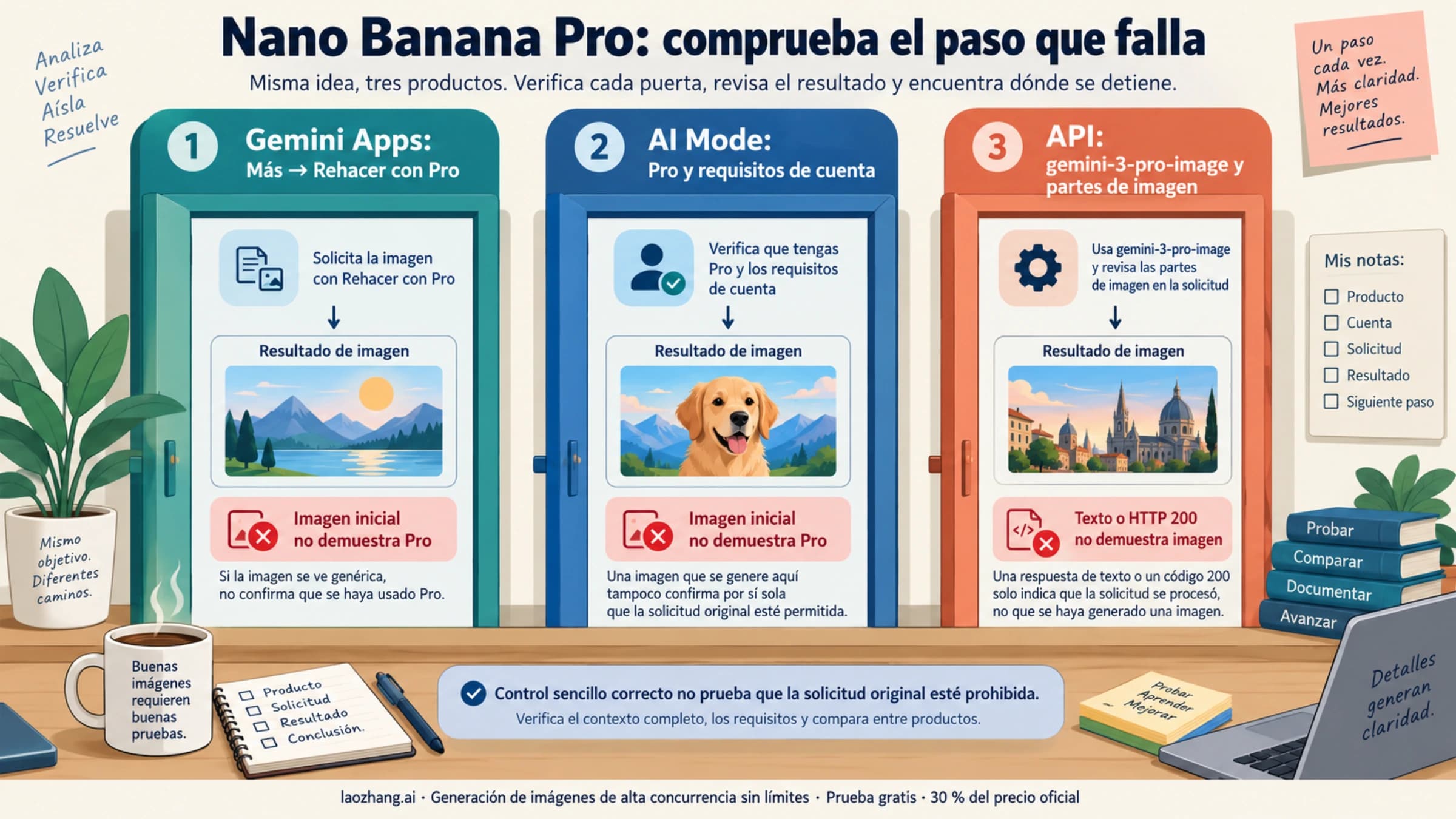 Nano Banana Pro: distinguir el acceso al producto, la selección de Pro y una imagen final verificada