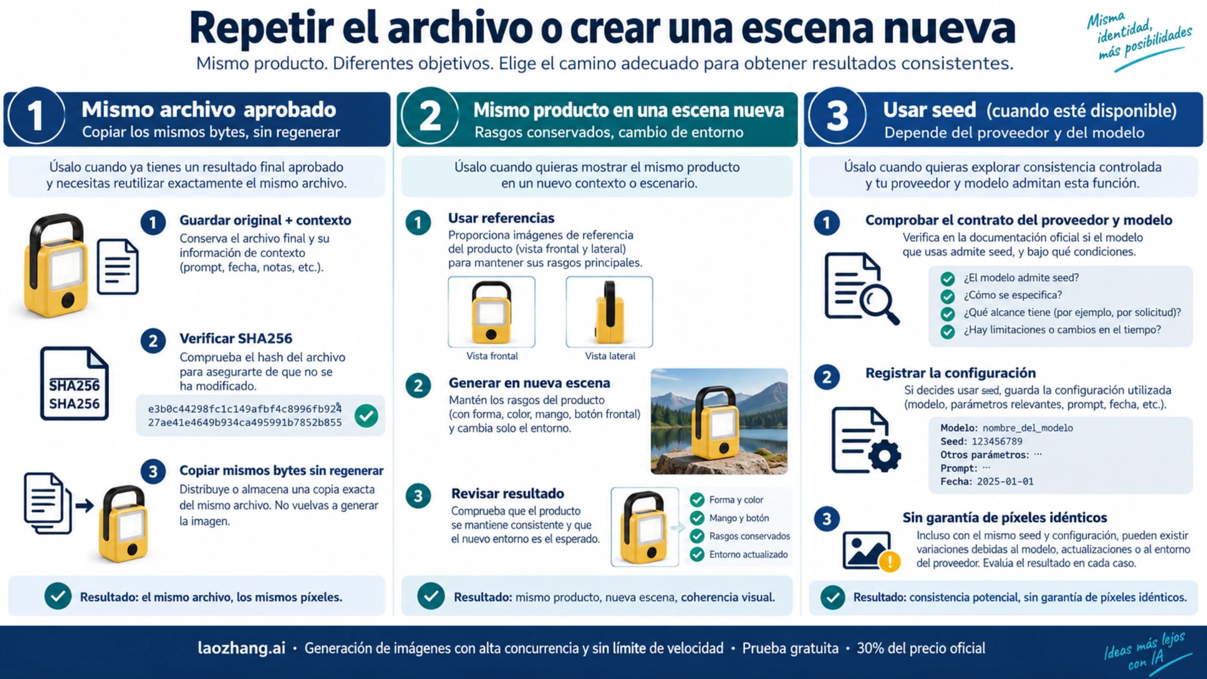 Tres procedimientos: copiar el original, usar referencias o comprobar una semilla documentada