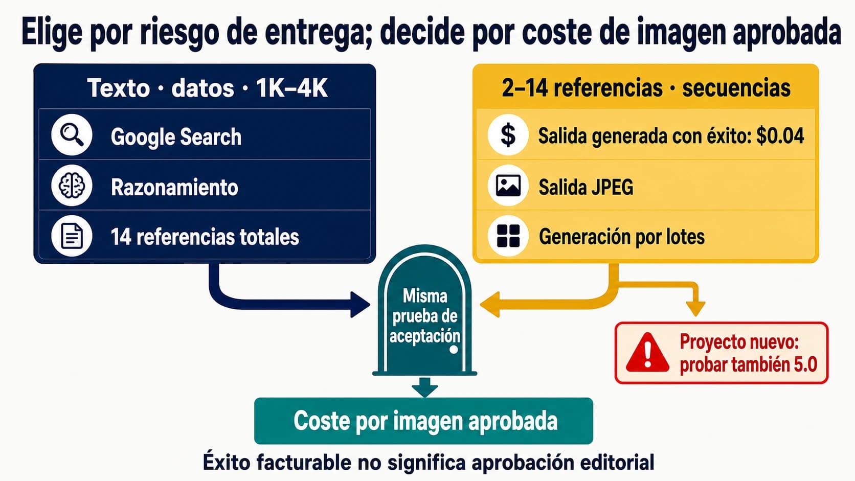Mapa de decisión entre Nano Banana Pro y Seedream 4.5 según riesgo y coste por imagen aprobada