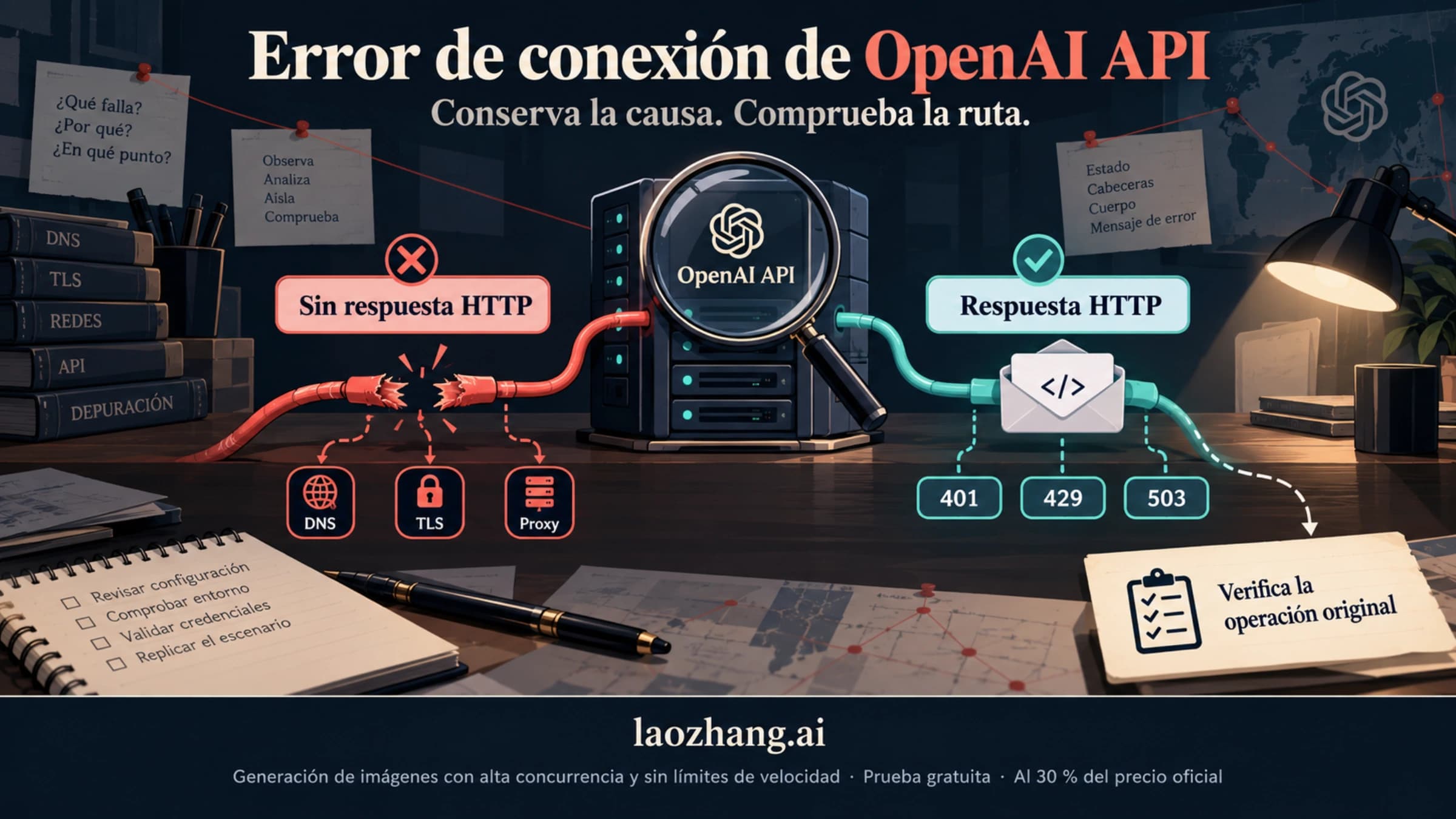 Error de conexión de API: conservar la causa, distinguir transporte y HTTP, y confirmar la operación original