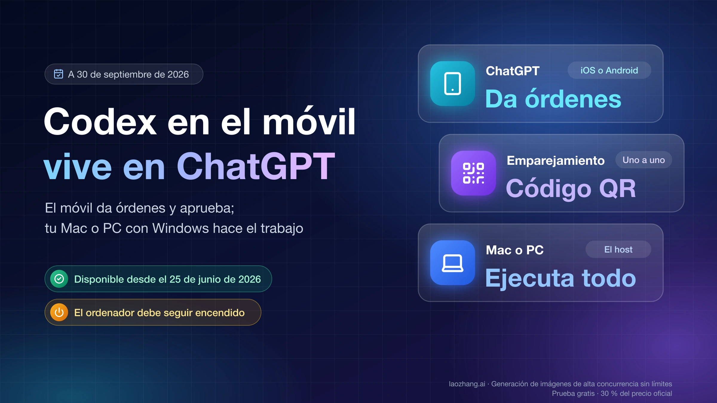 Portada: Codex en el móvil vive en ChatGPT; el móvil da órdenes, se empareja por código QR y el Mac o PC con Windows ejecuta todo