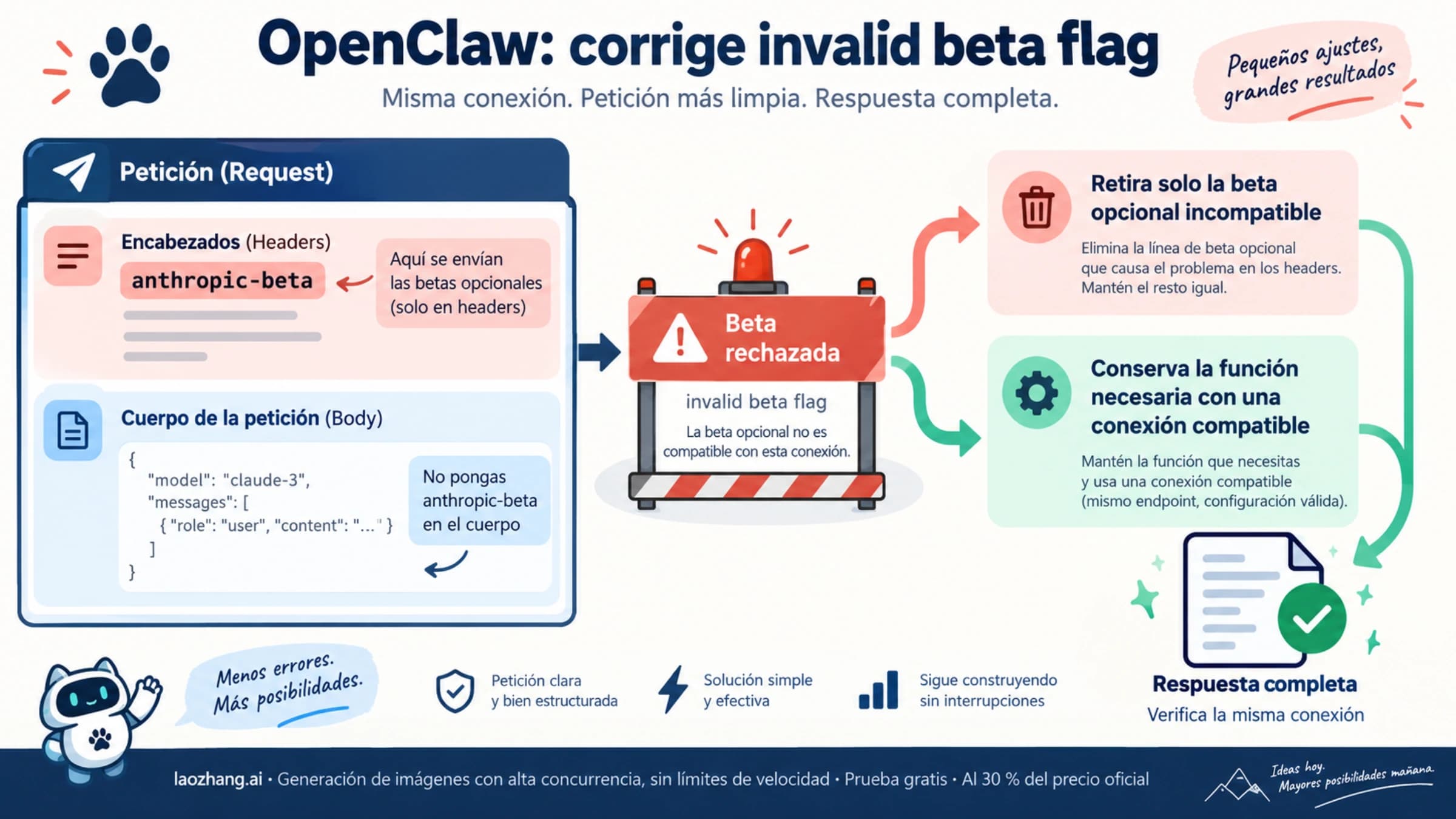 Rechazo de anthropic-beta en el encabezado y recuperación de la conexión de OpenClaw