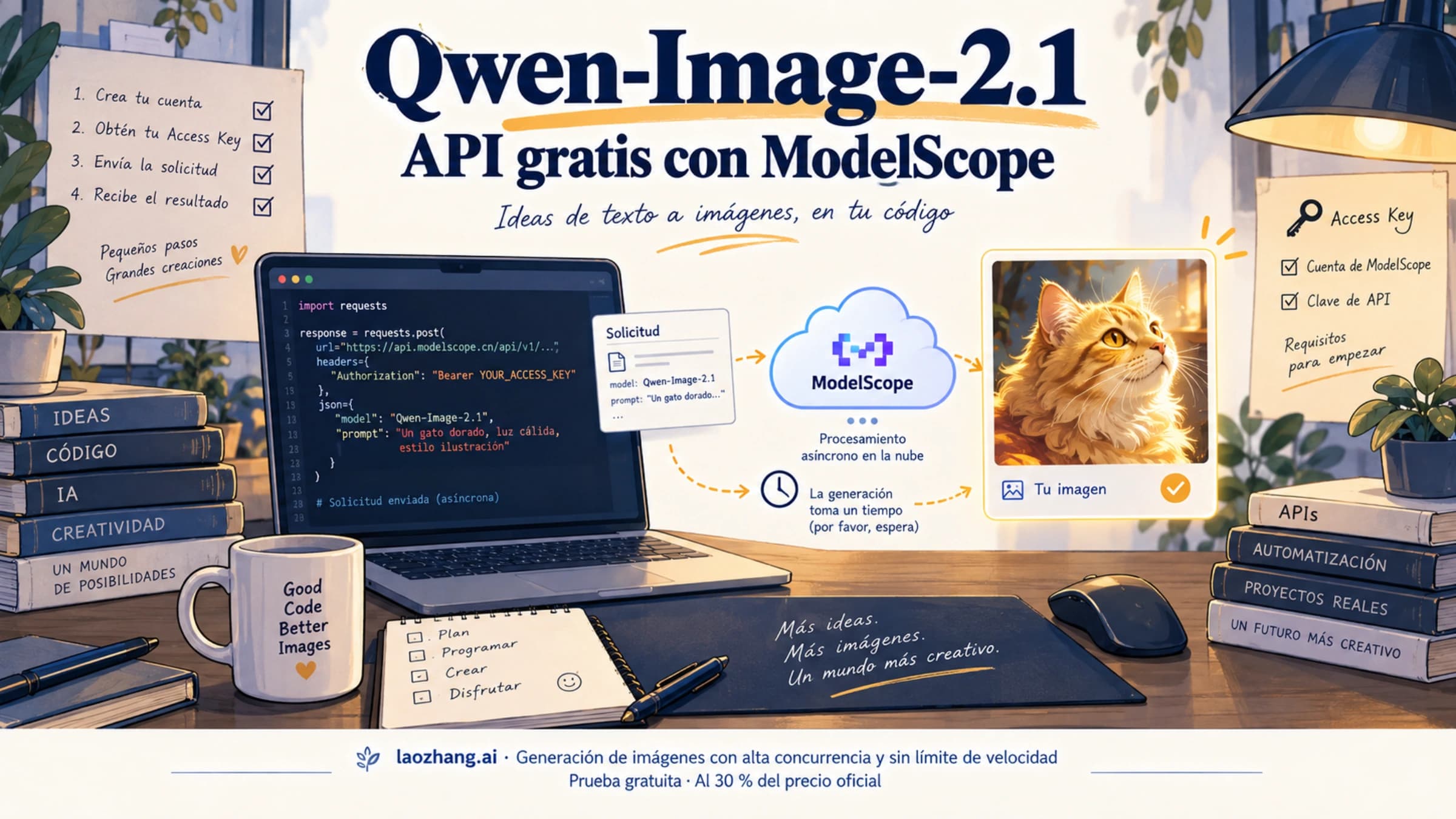 Ilustración del acceso a Qwen-Image-2.1 mediante ModelScope desde un programa