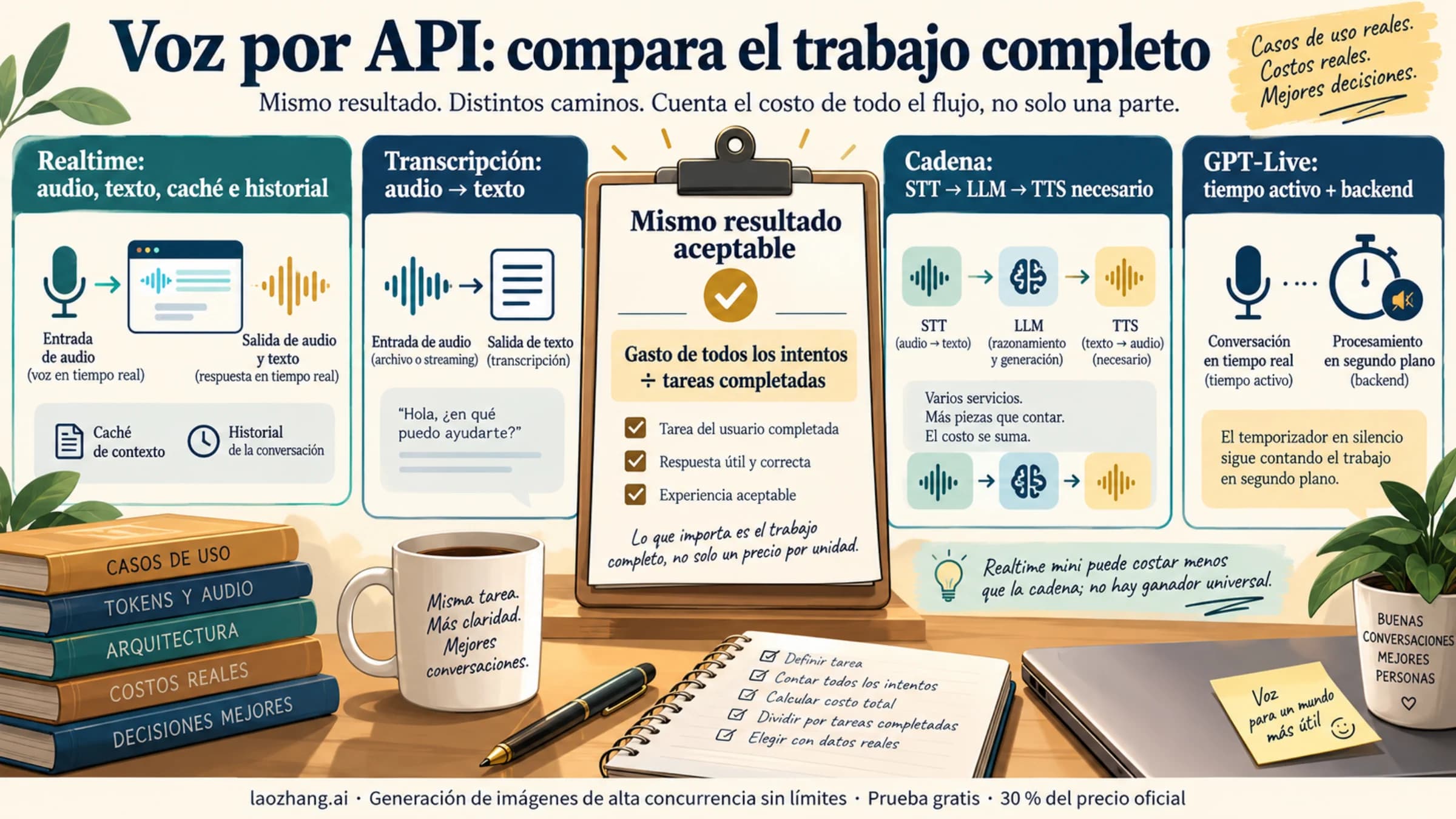 Comparar rutas de voz por la misma tarea: Realtime, transcripción, cadena completa y GPT-Live con backend