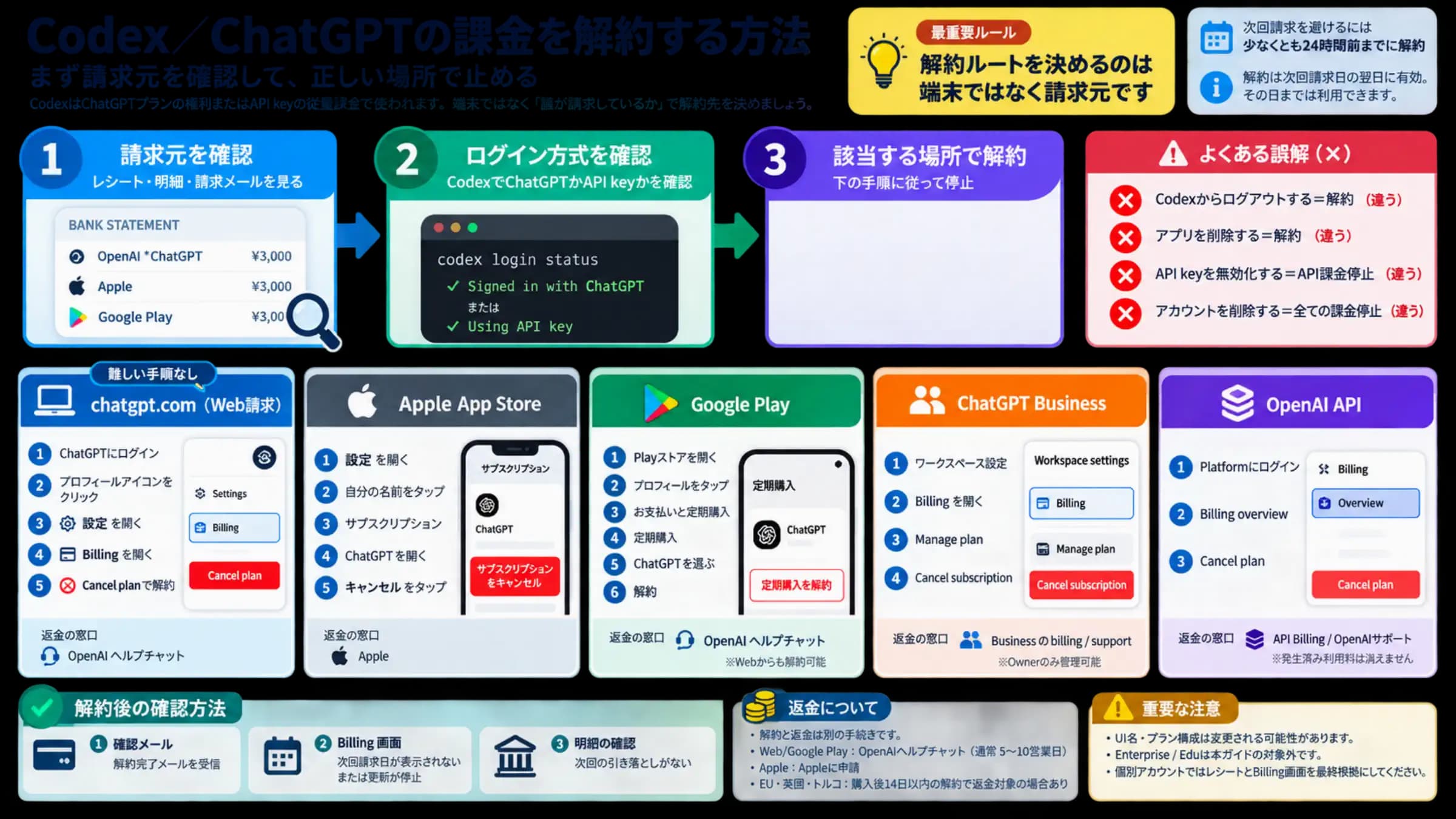 CodexとChatGPTの請求元ごとの解約ルート