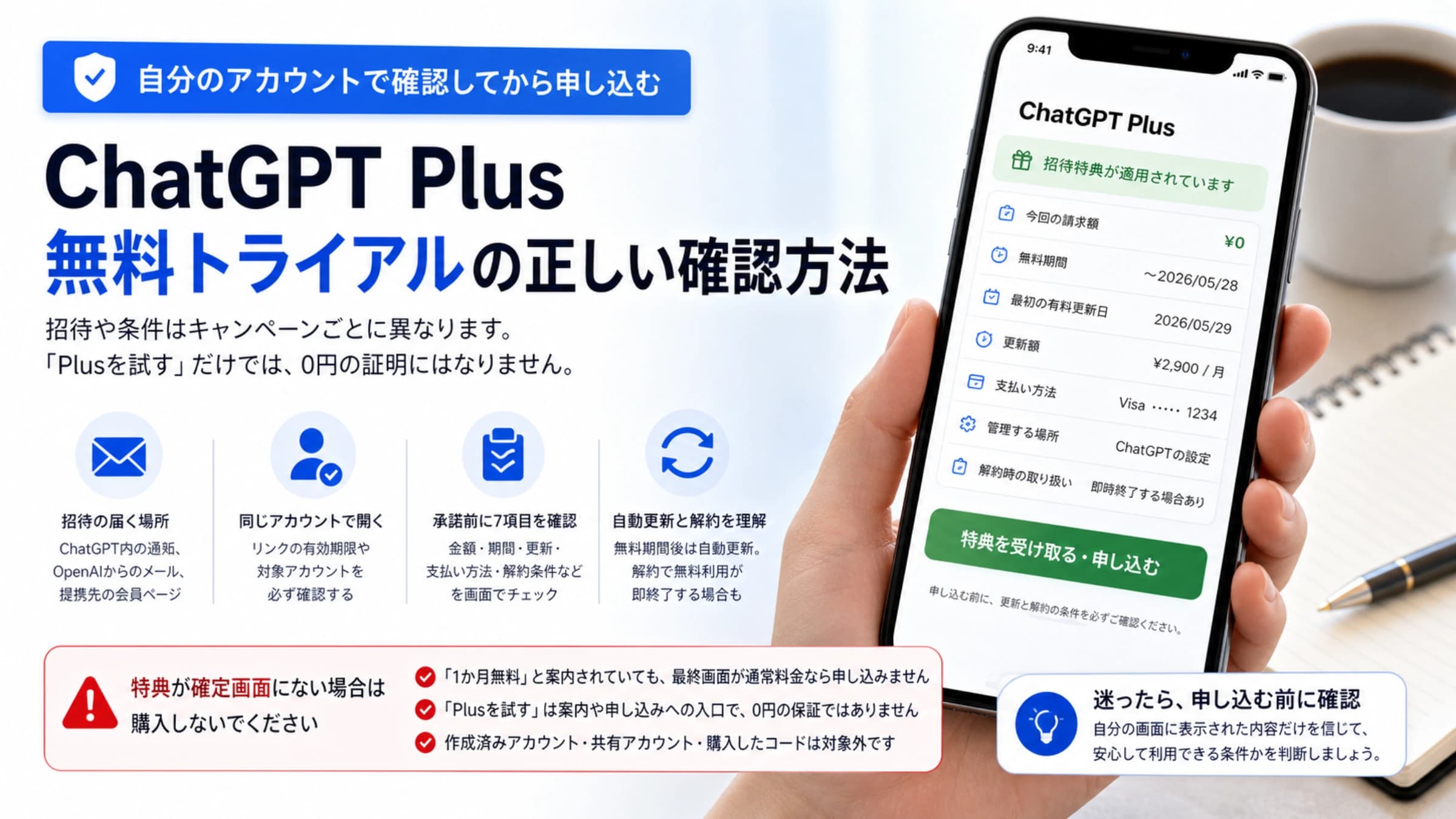ChatGPT Plus無料トライアルの招待、申し込み条件、更新を確認するガイド