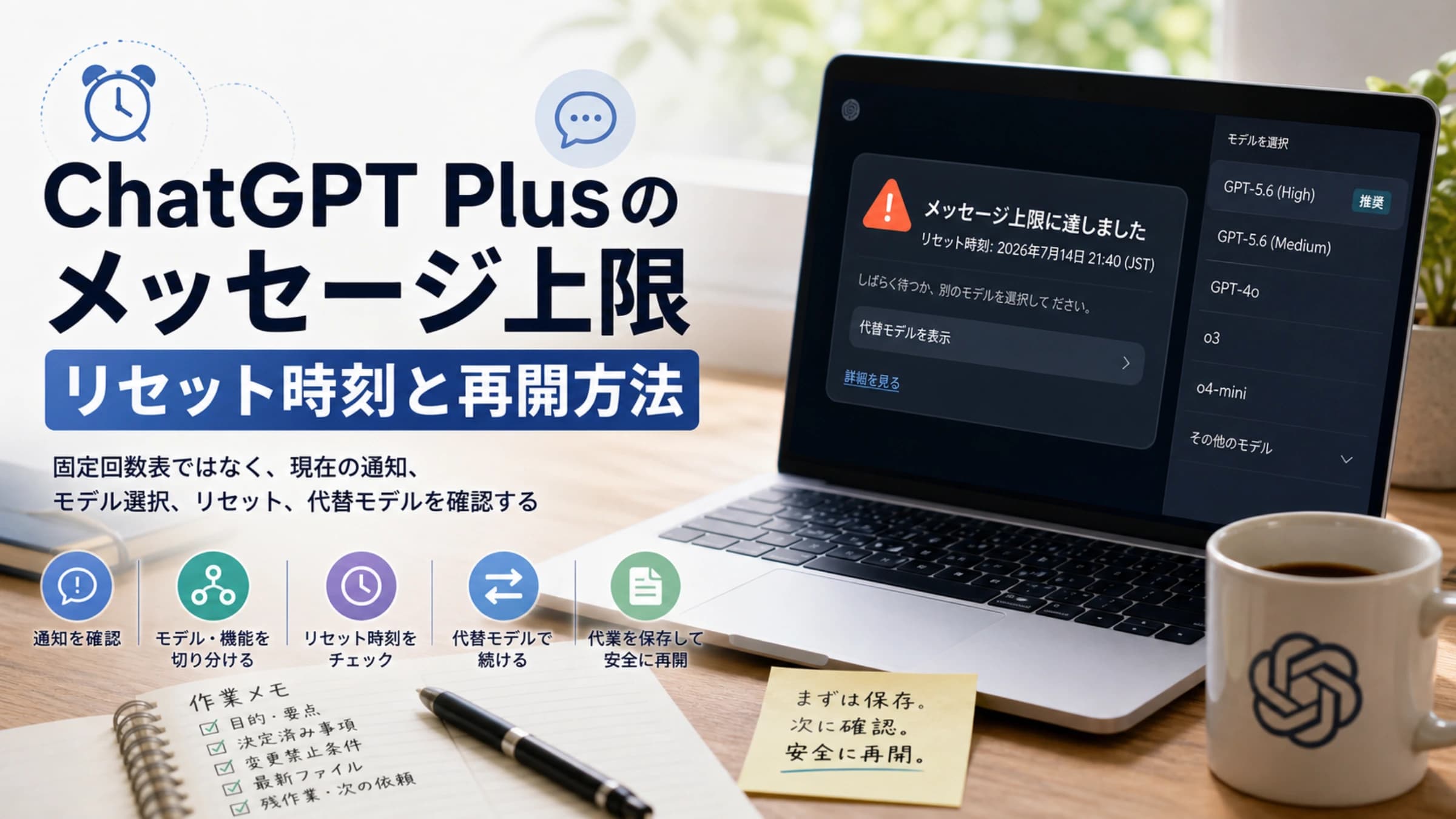 ChatGPT Plusの上限通知、リセット、再開方法を確認するガイド
