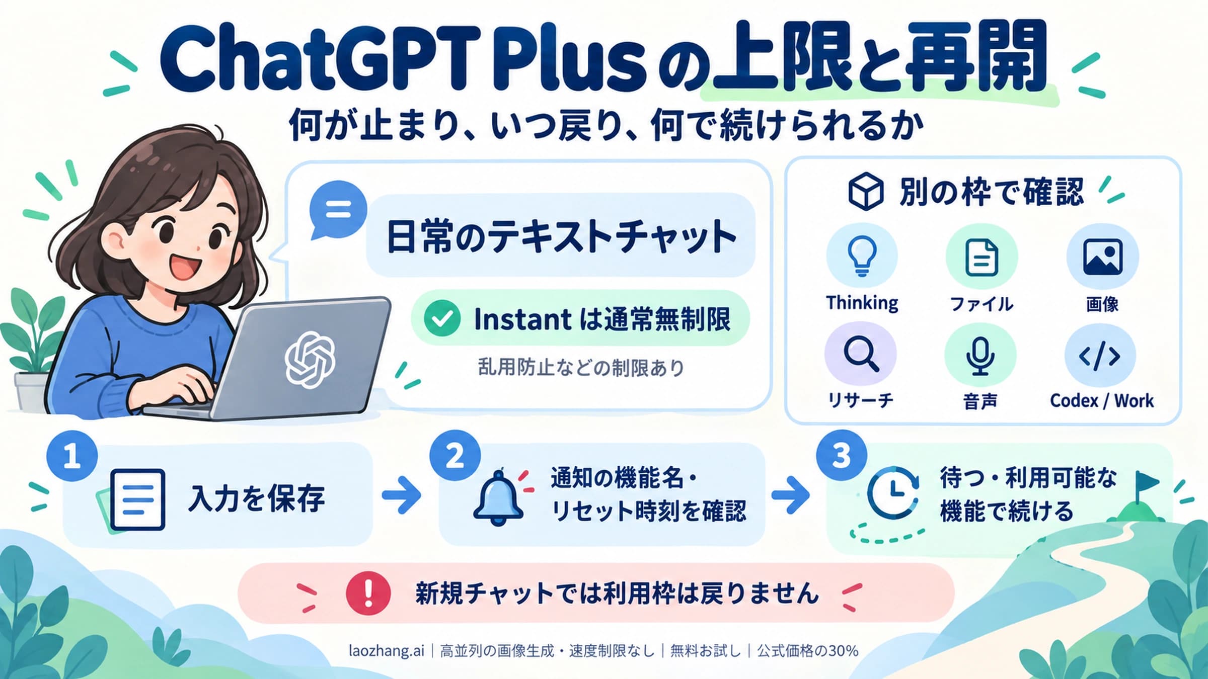 ChatGPT Plusの上限通知、リセット、再開方法を確認するガイド