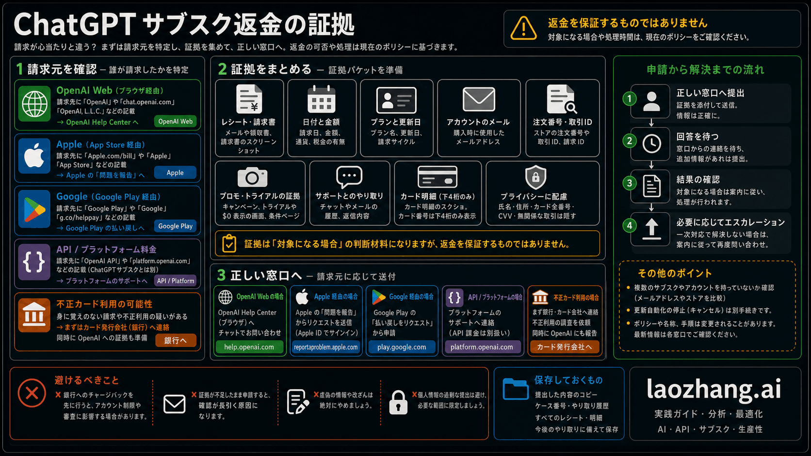 ChatGPTサブスク返金のための請求元、証拠パケット、正しい申請ルートを示すルートマップ