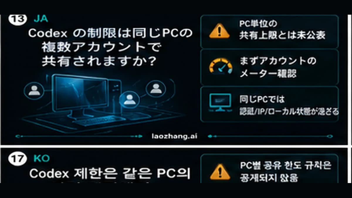 同じ PC の複数アカウントと Codex 制限を切り分ける技術ボード