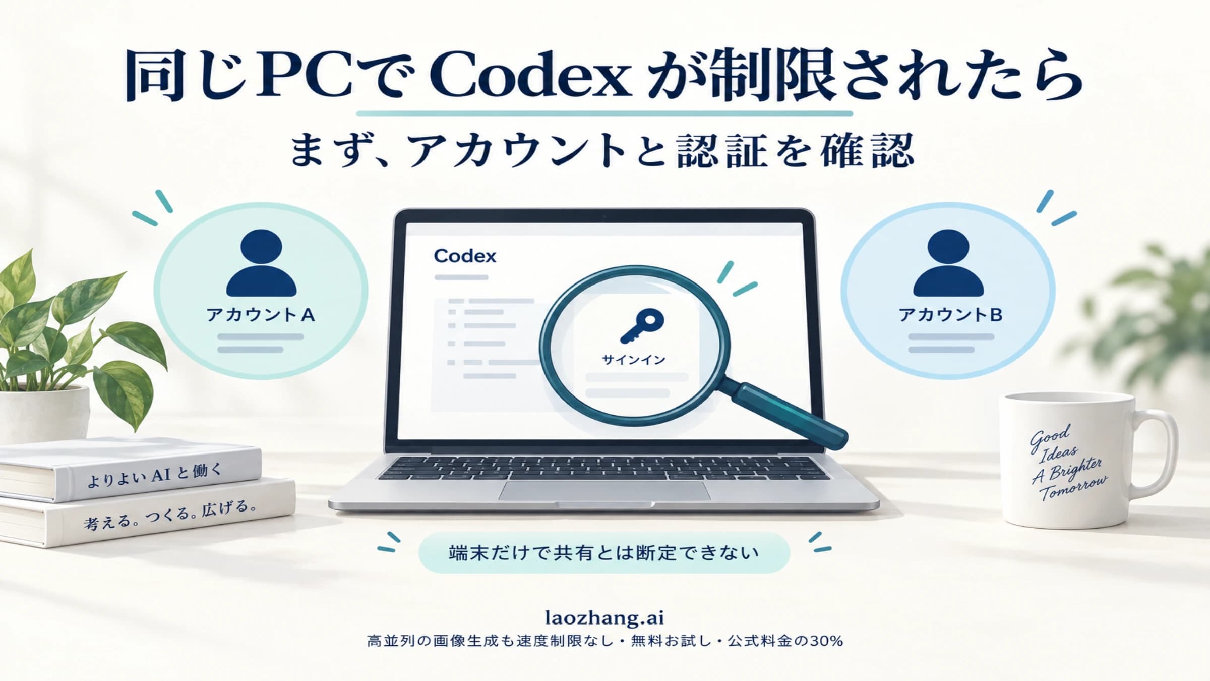 同じPCの2つのアカウントとログイン認証を切り分けるCodexの概念図