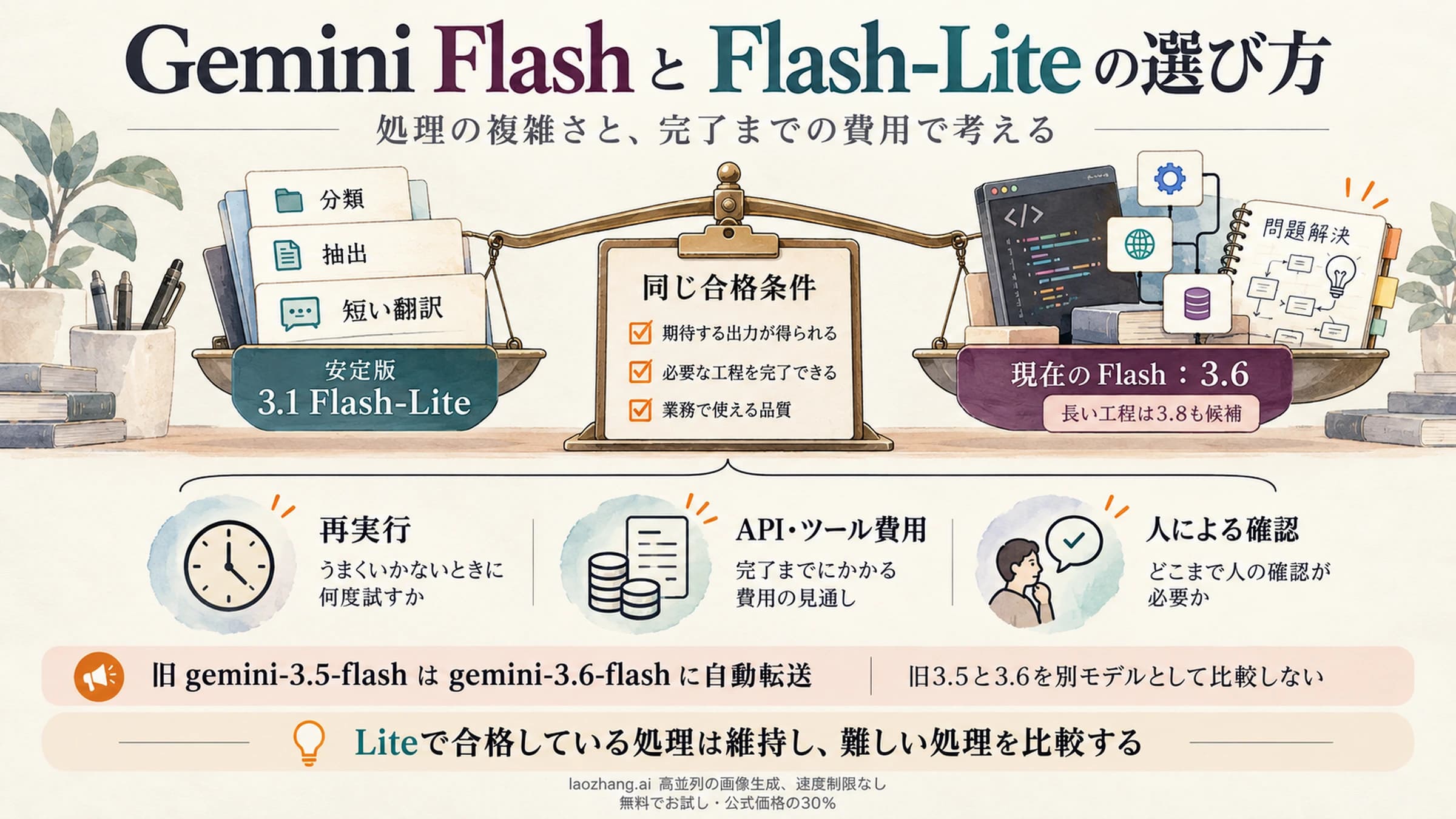 Gemini FlashとFlash-Liteを処理の複雑さや費用に応じて選ぶ考え方