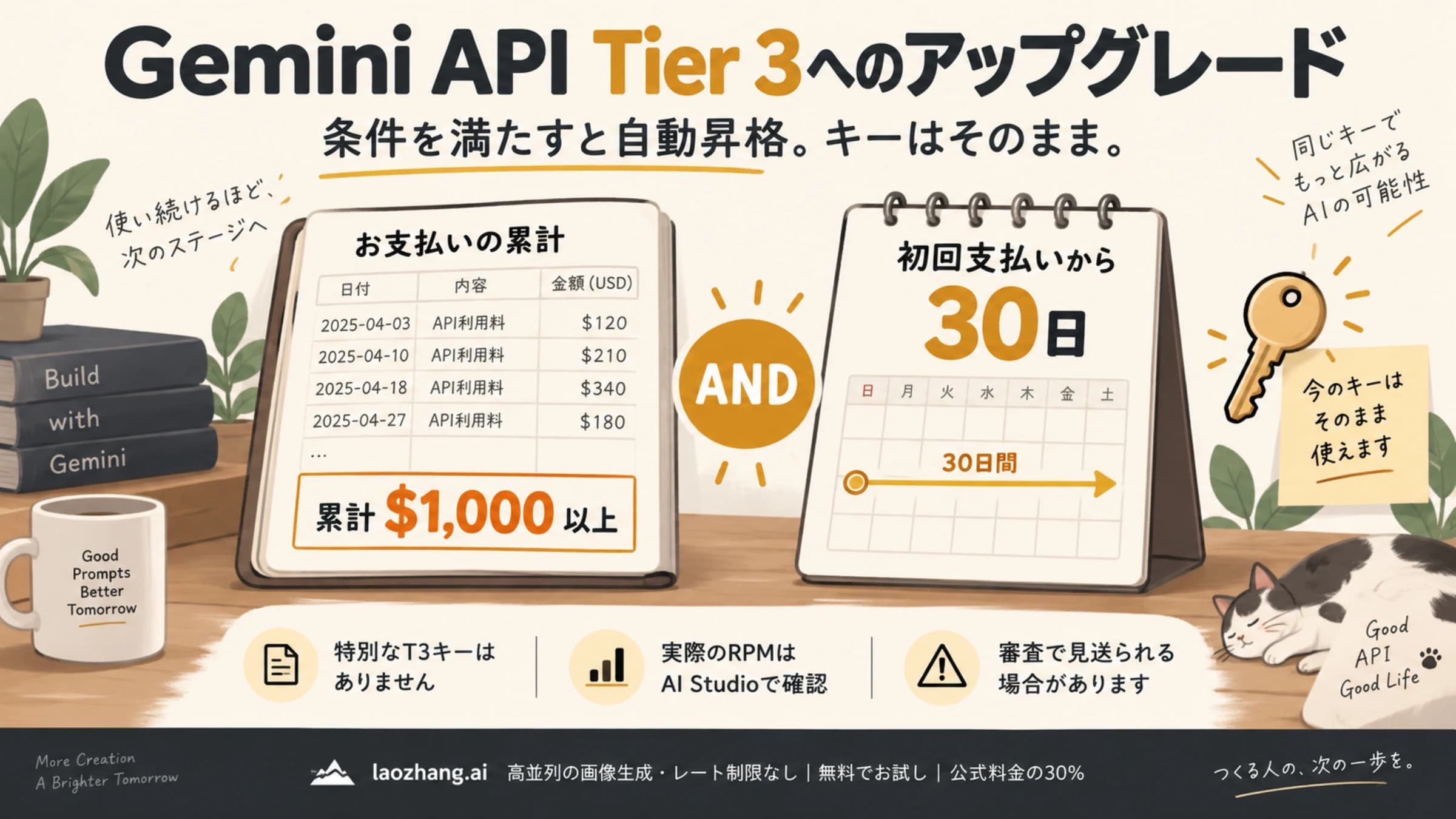 Gemini APIのTier 3に必要な累計支払いと経過日数